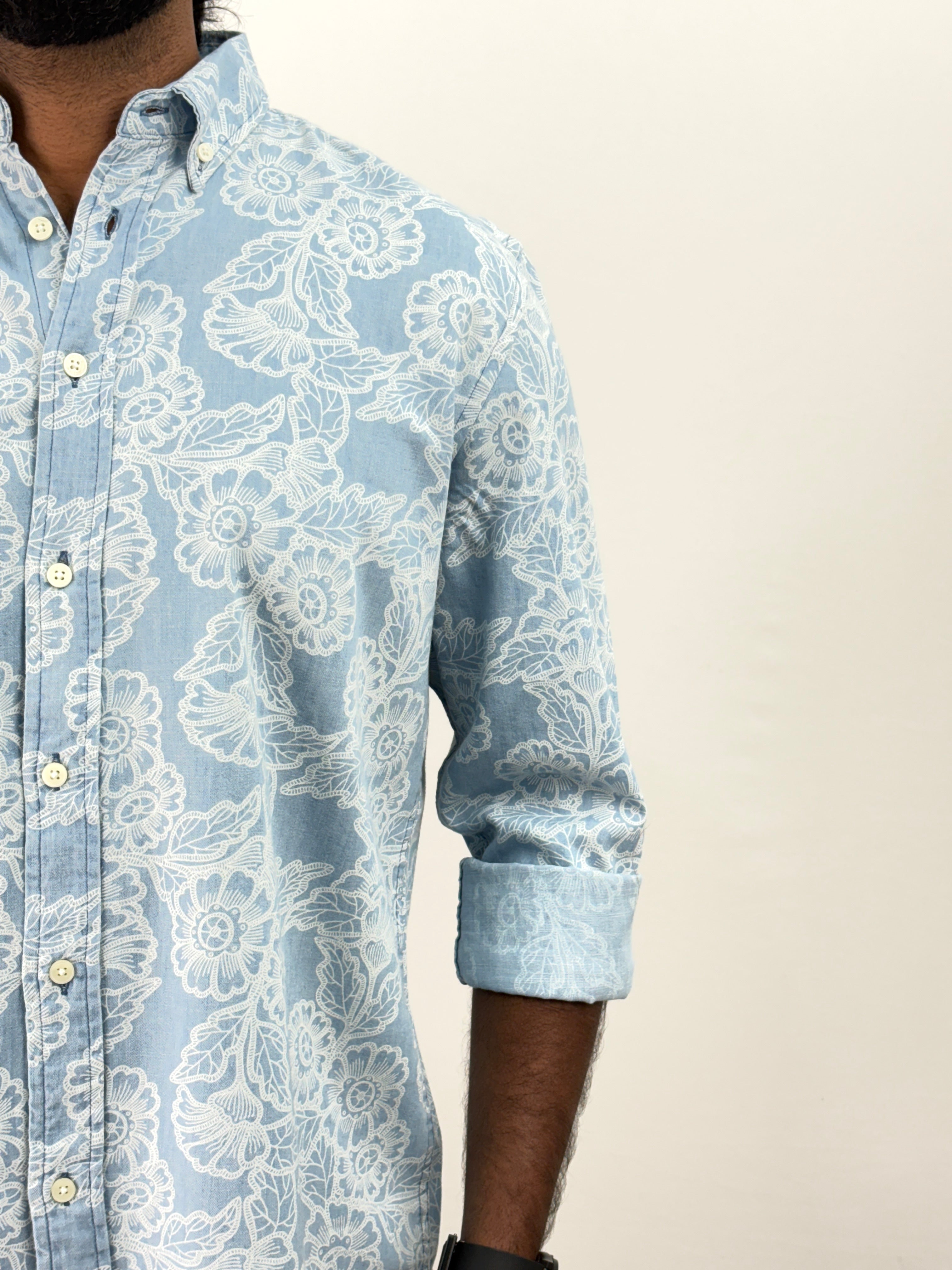 Ice Blue 5 Denim Printed Shirt