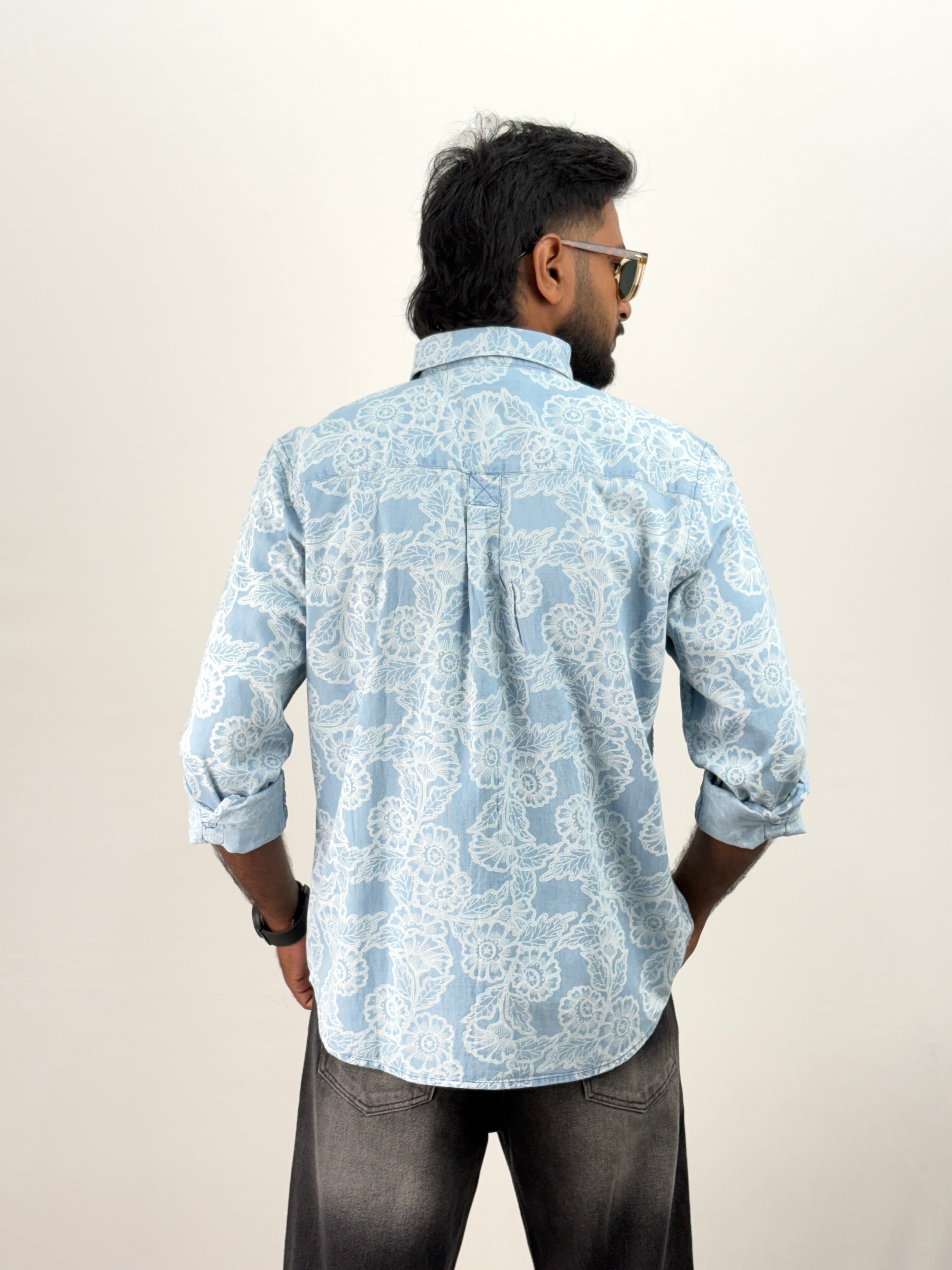 Ice Blue 5 Denim Printed Shirt
