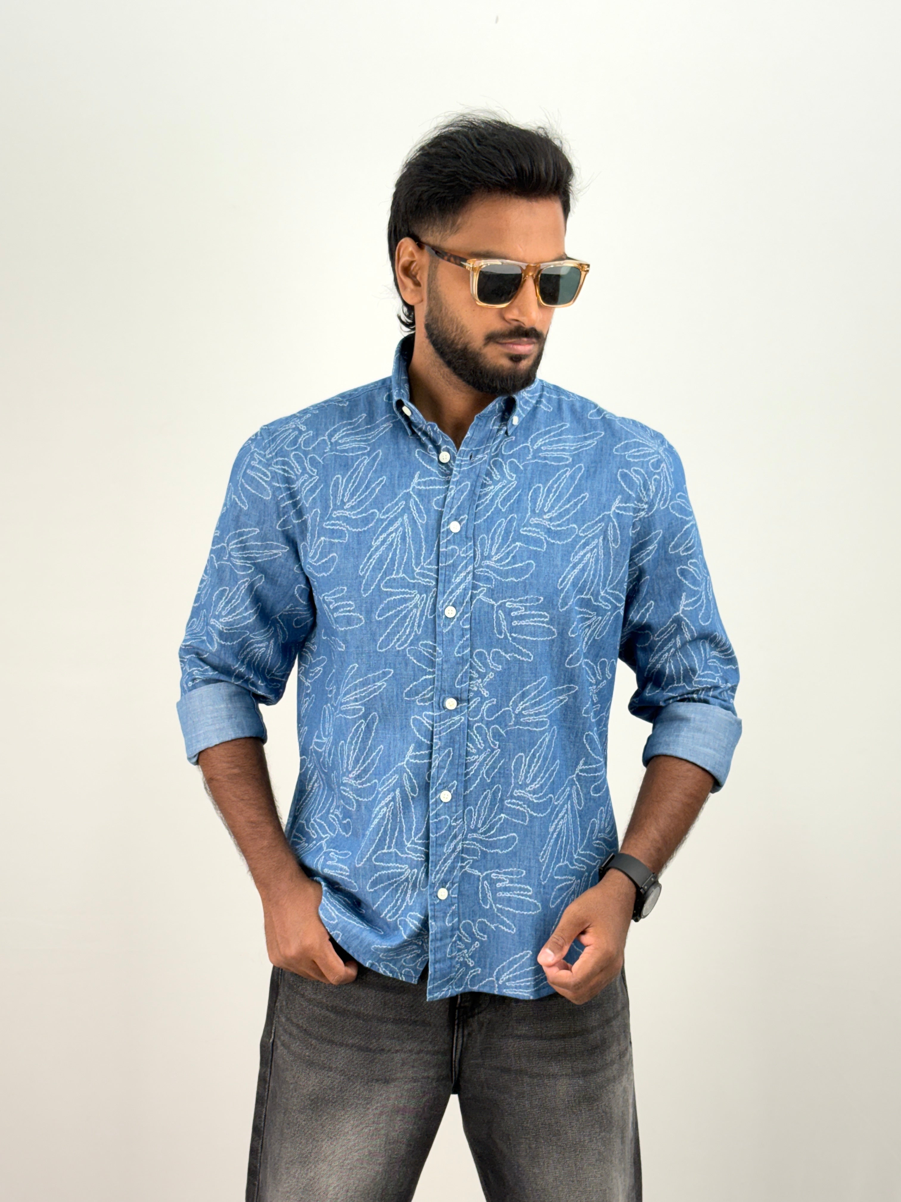 Blue 1 Denim Printed Shirt