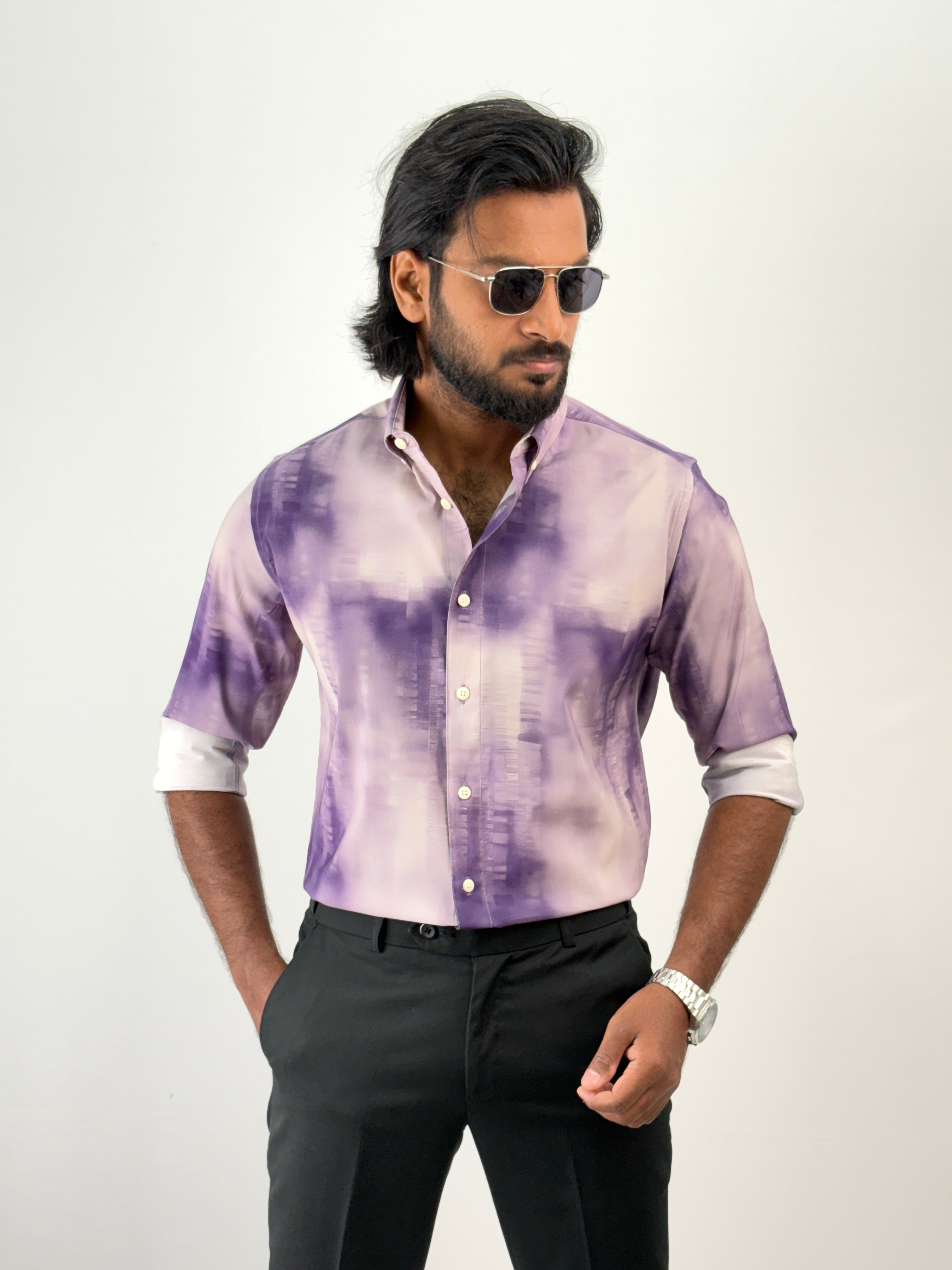 Lavender Tie & Dye Printed Shirt