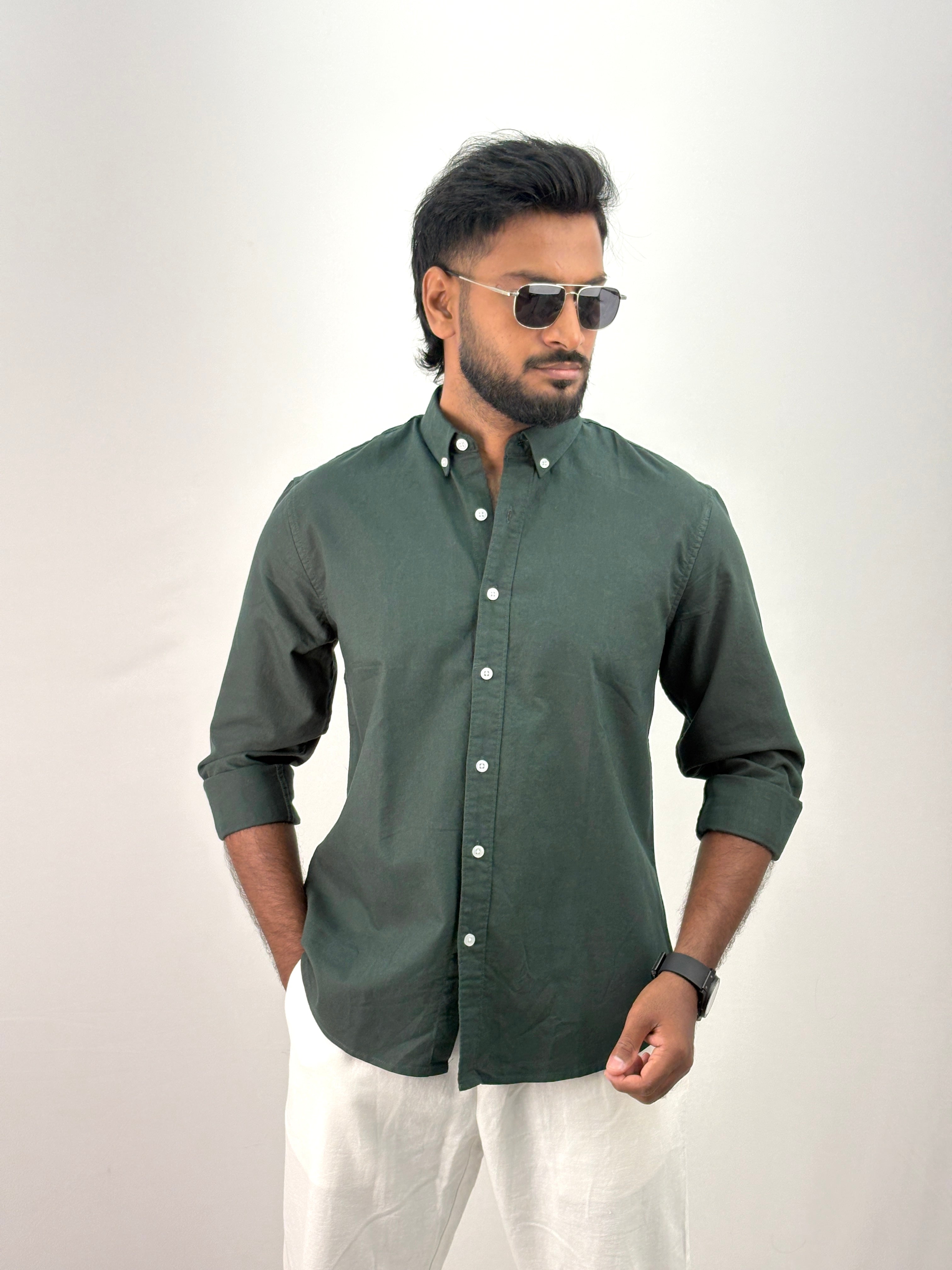 Dark Green Elbow Patch Shirt