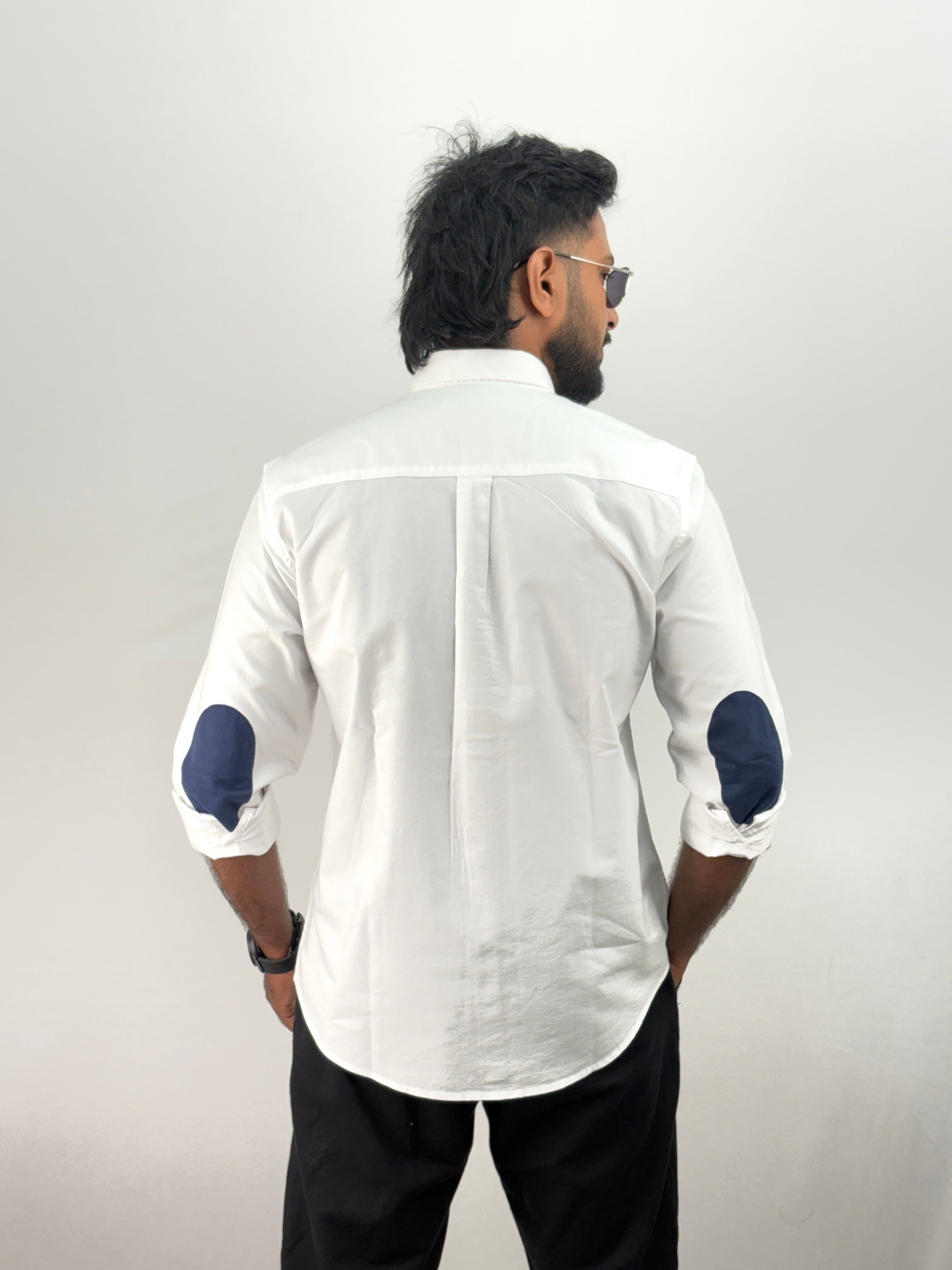 White Elbow Patch Shirt