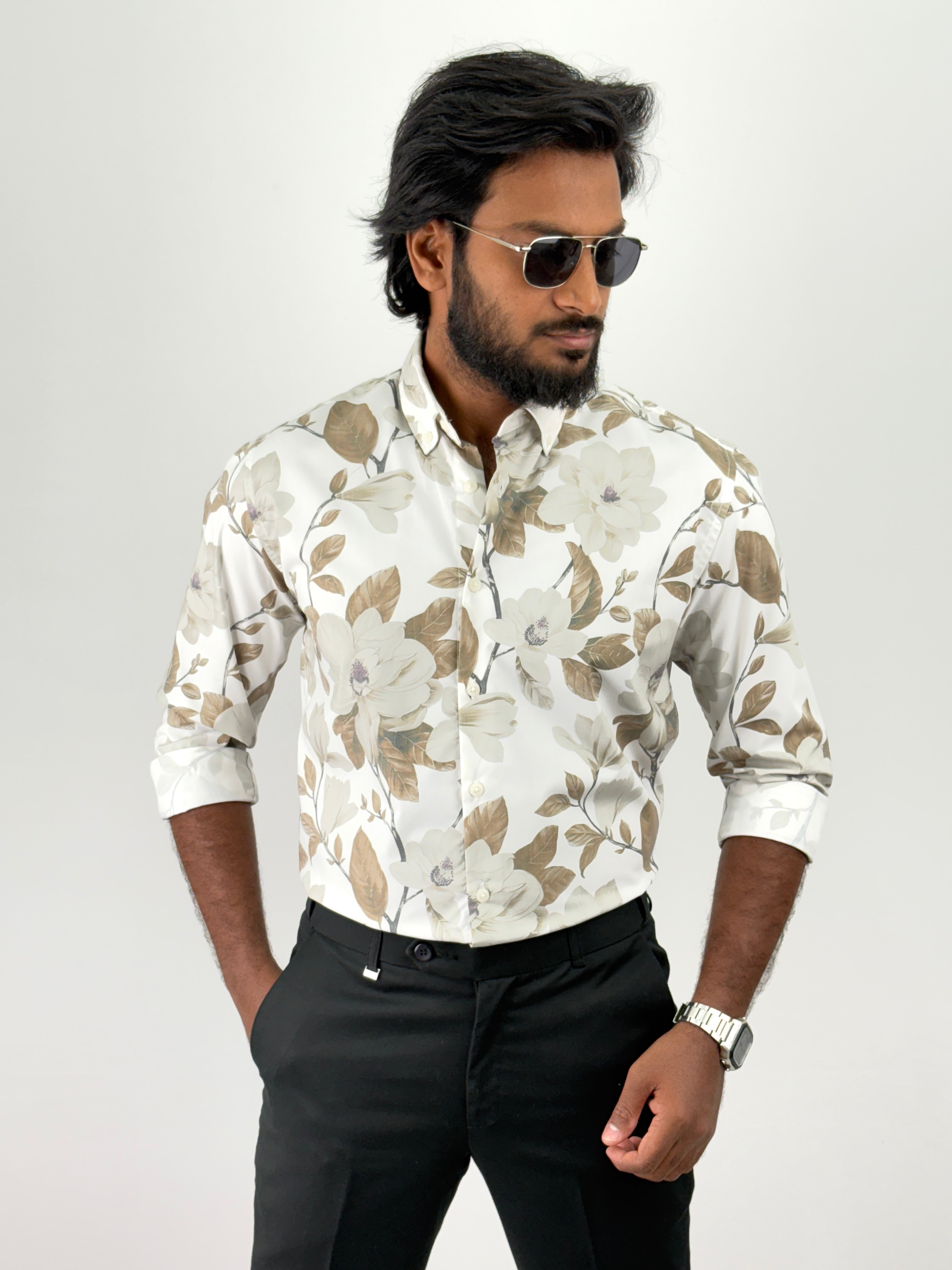White Retro Printed Shirts