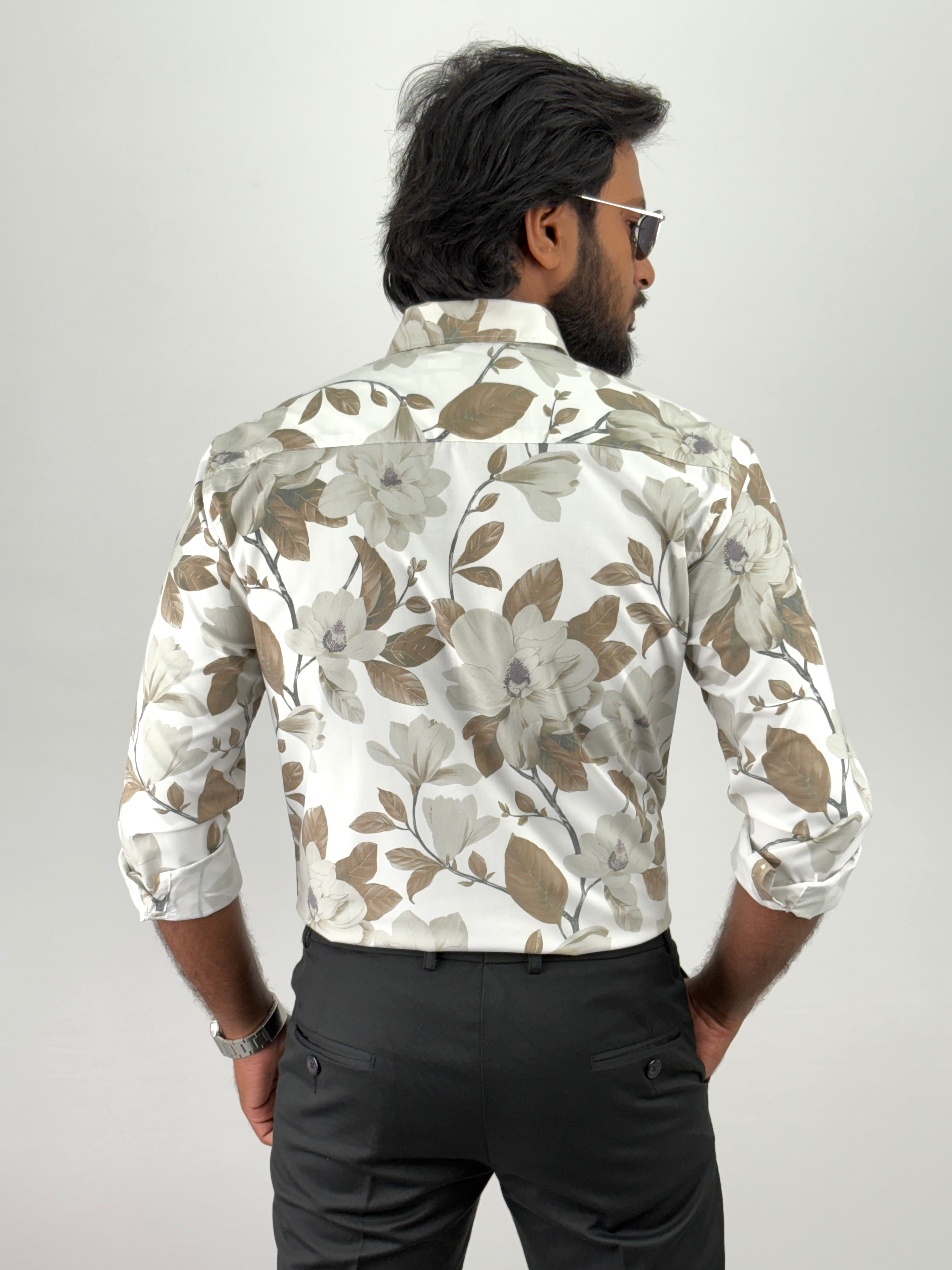 White Retro Printed Shirts