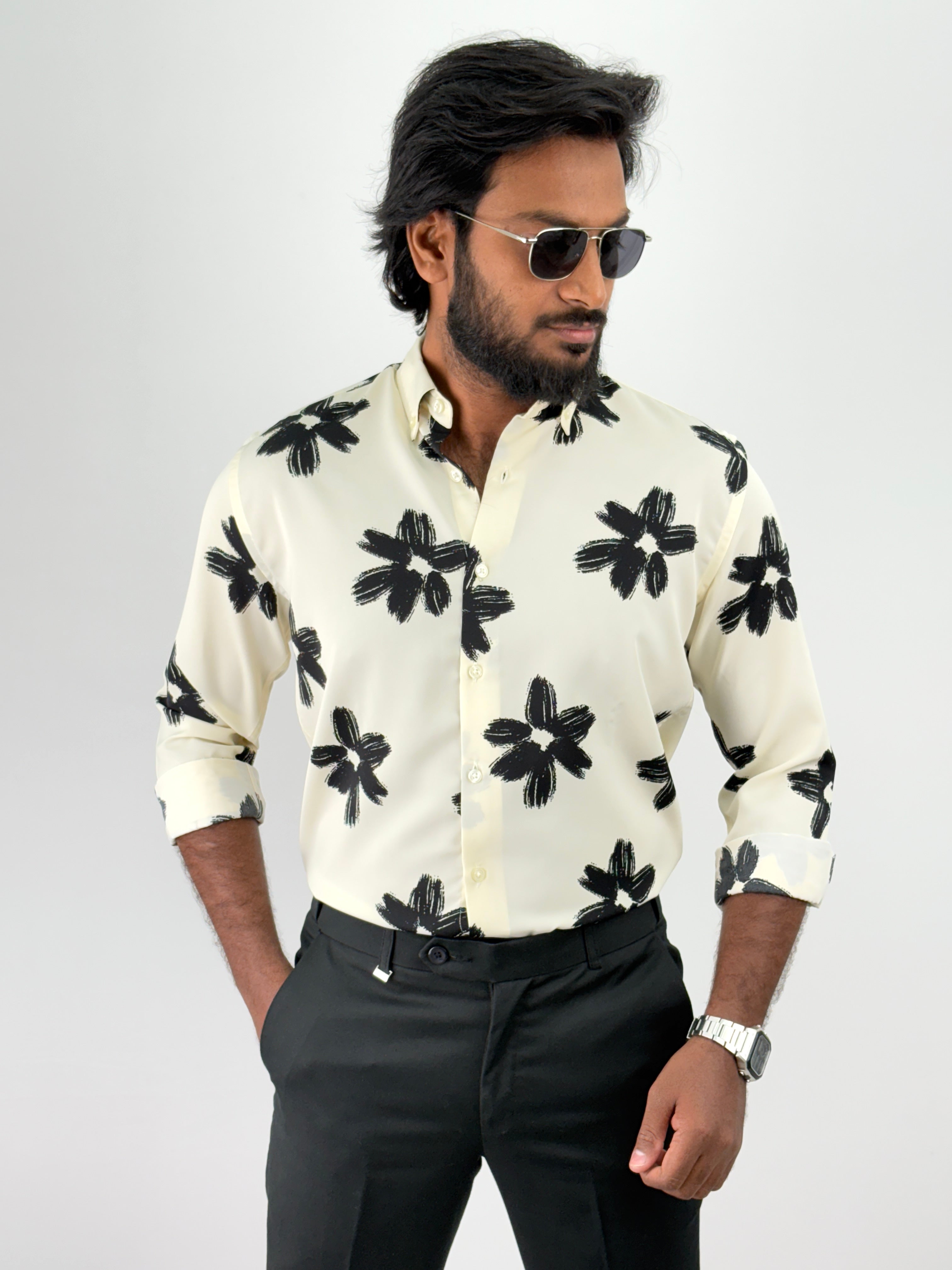 Cream Retro Printed Shirts