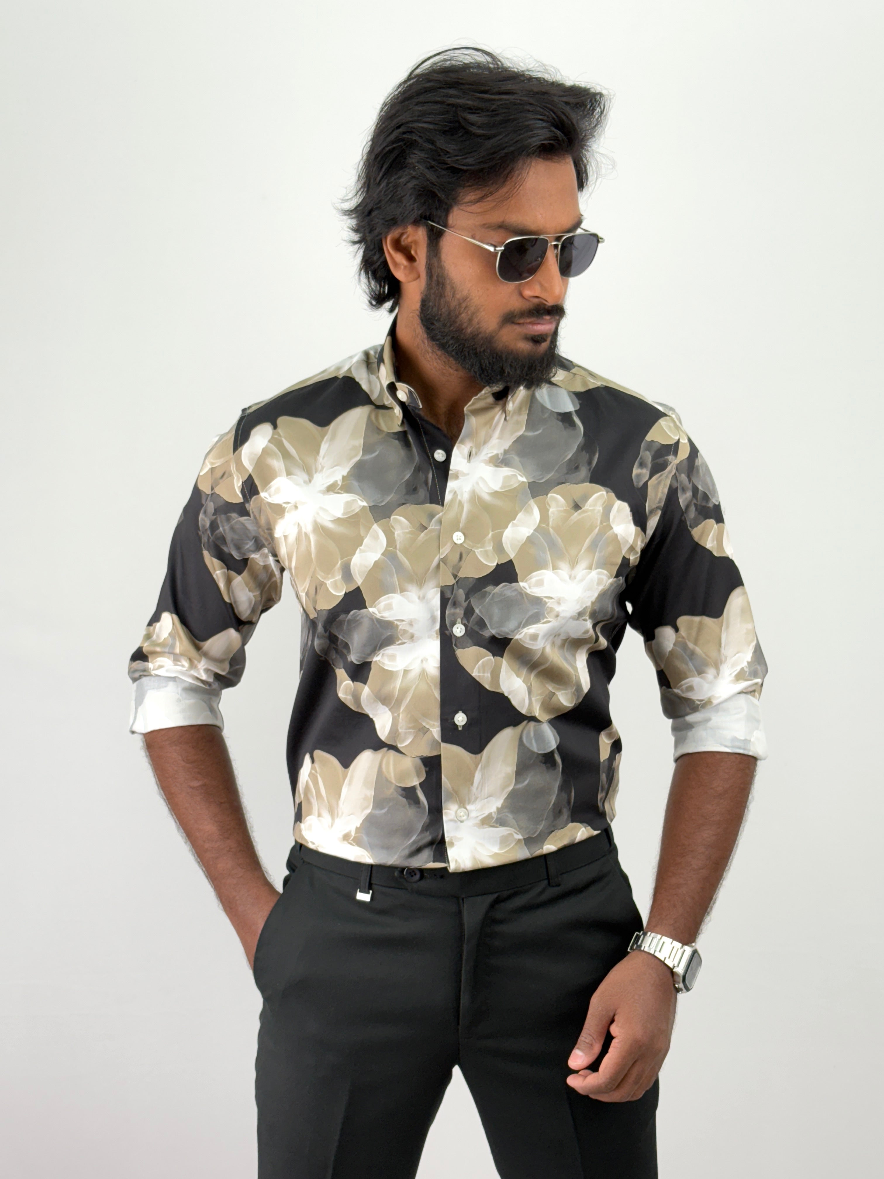 Black Olive Retro Printed Shirts