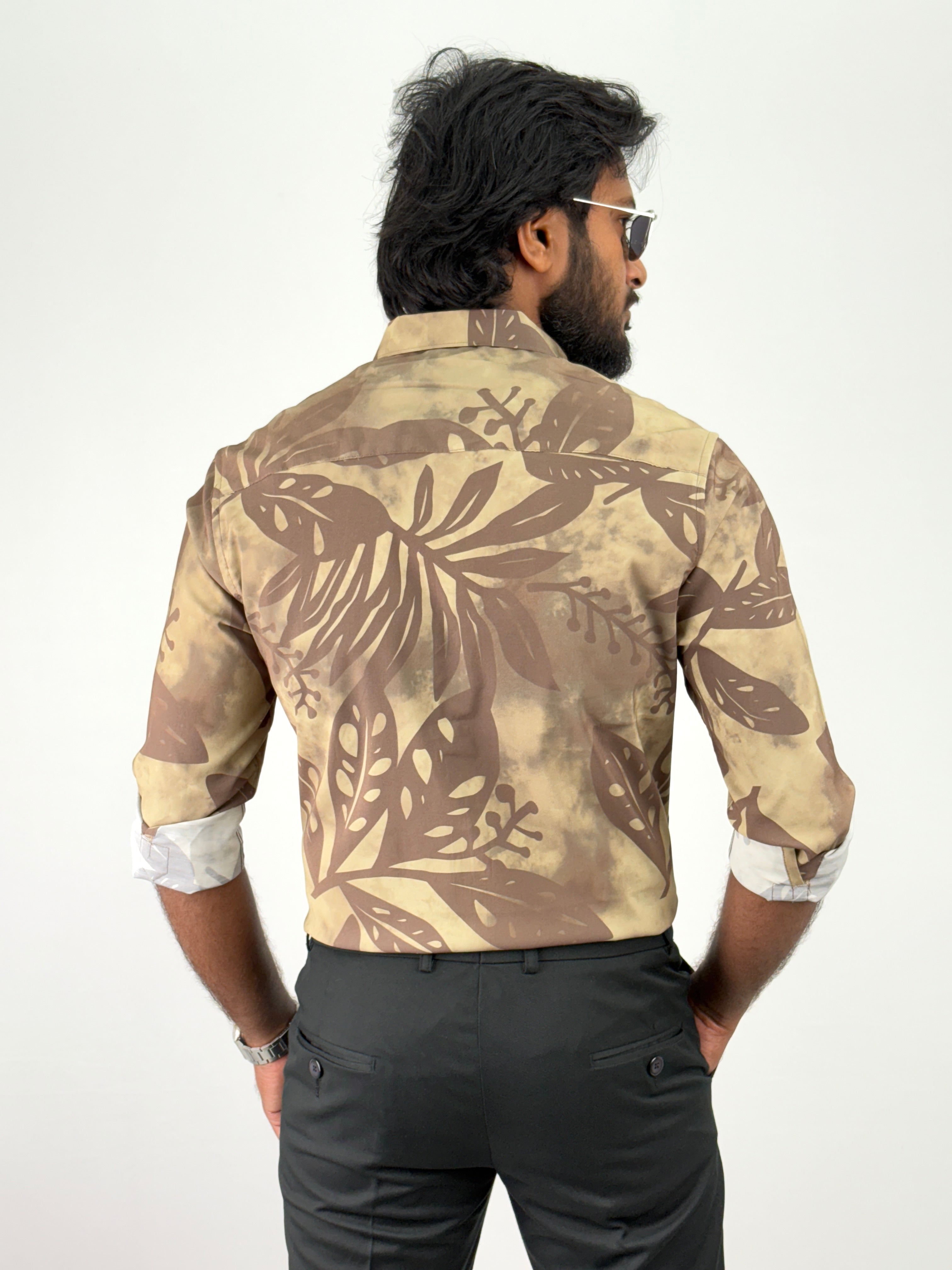 Khaki Retro Printed Shirts