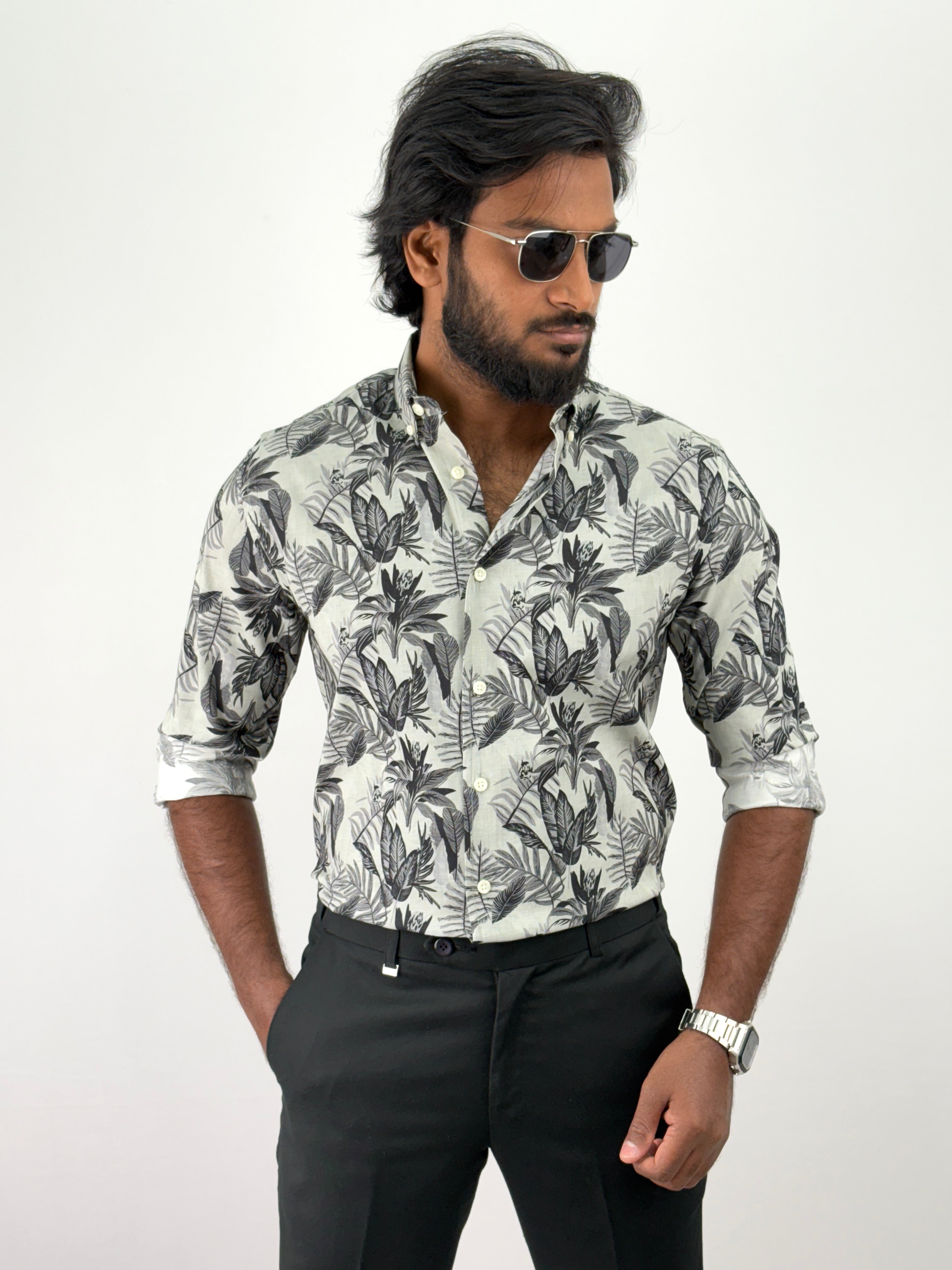 Grey Retro Printed Shirts