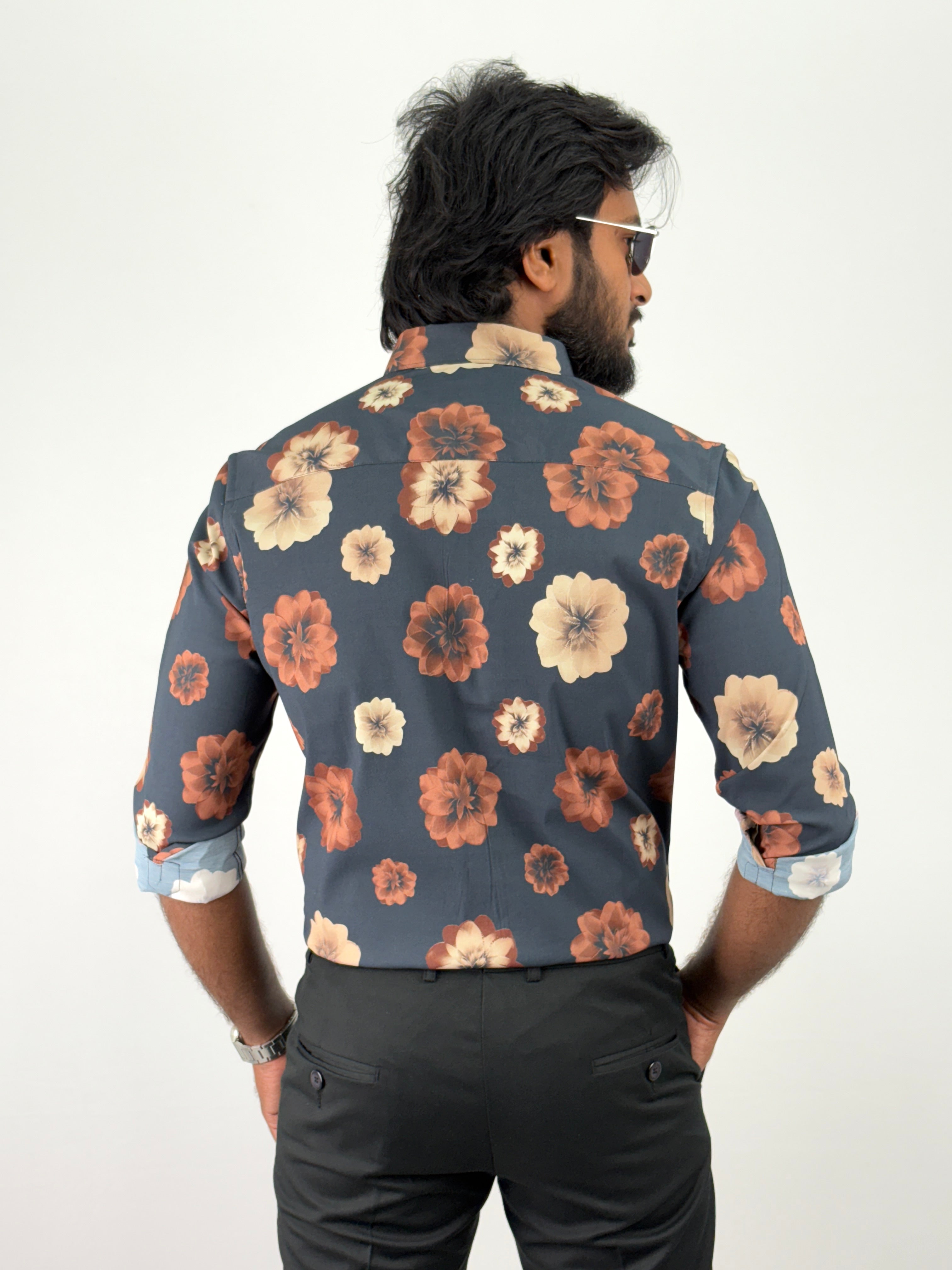 Navy Retro Printed Shirts