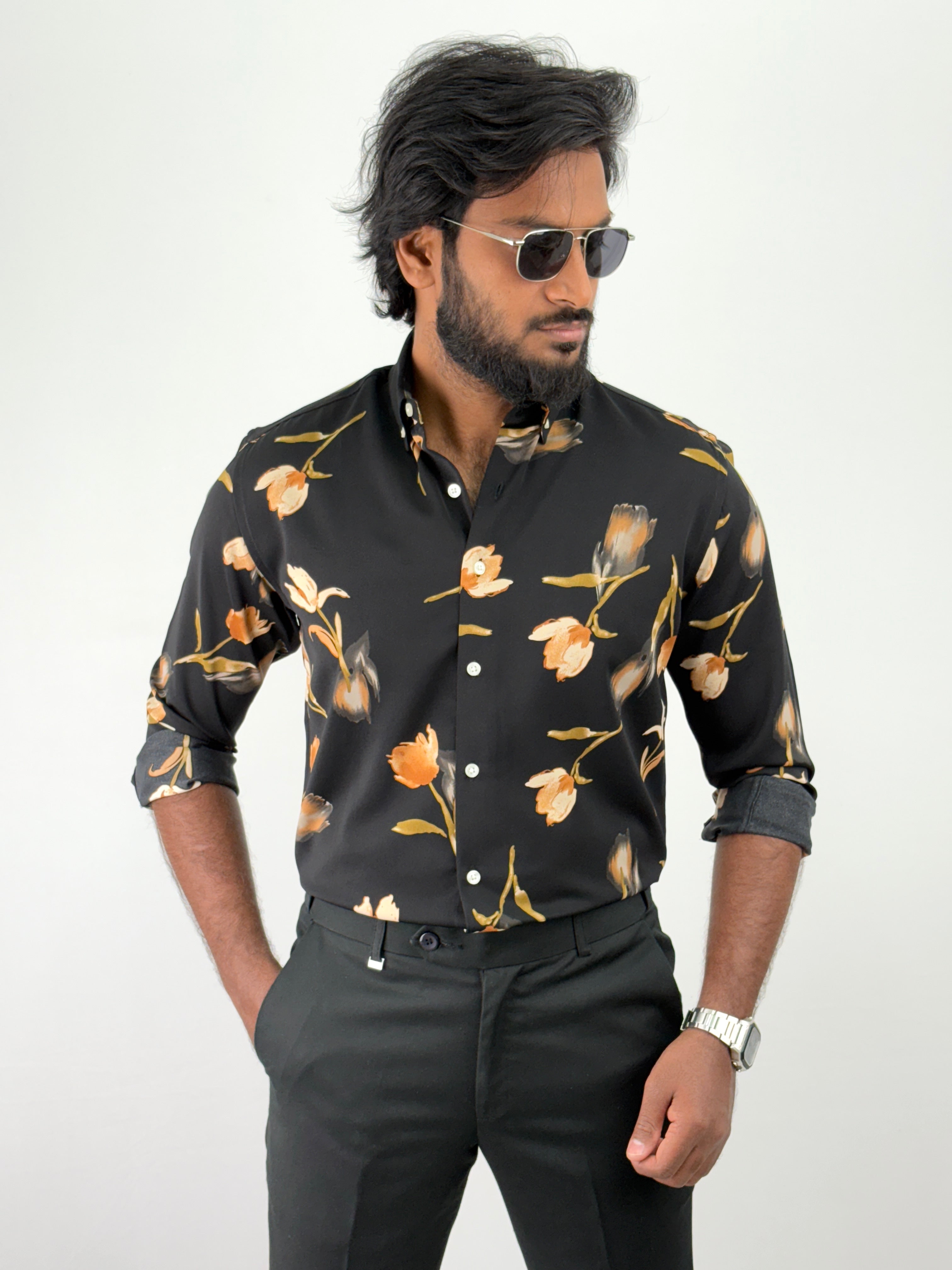 Black Retro Printed Shirts