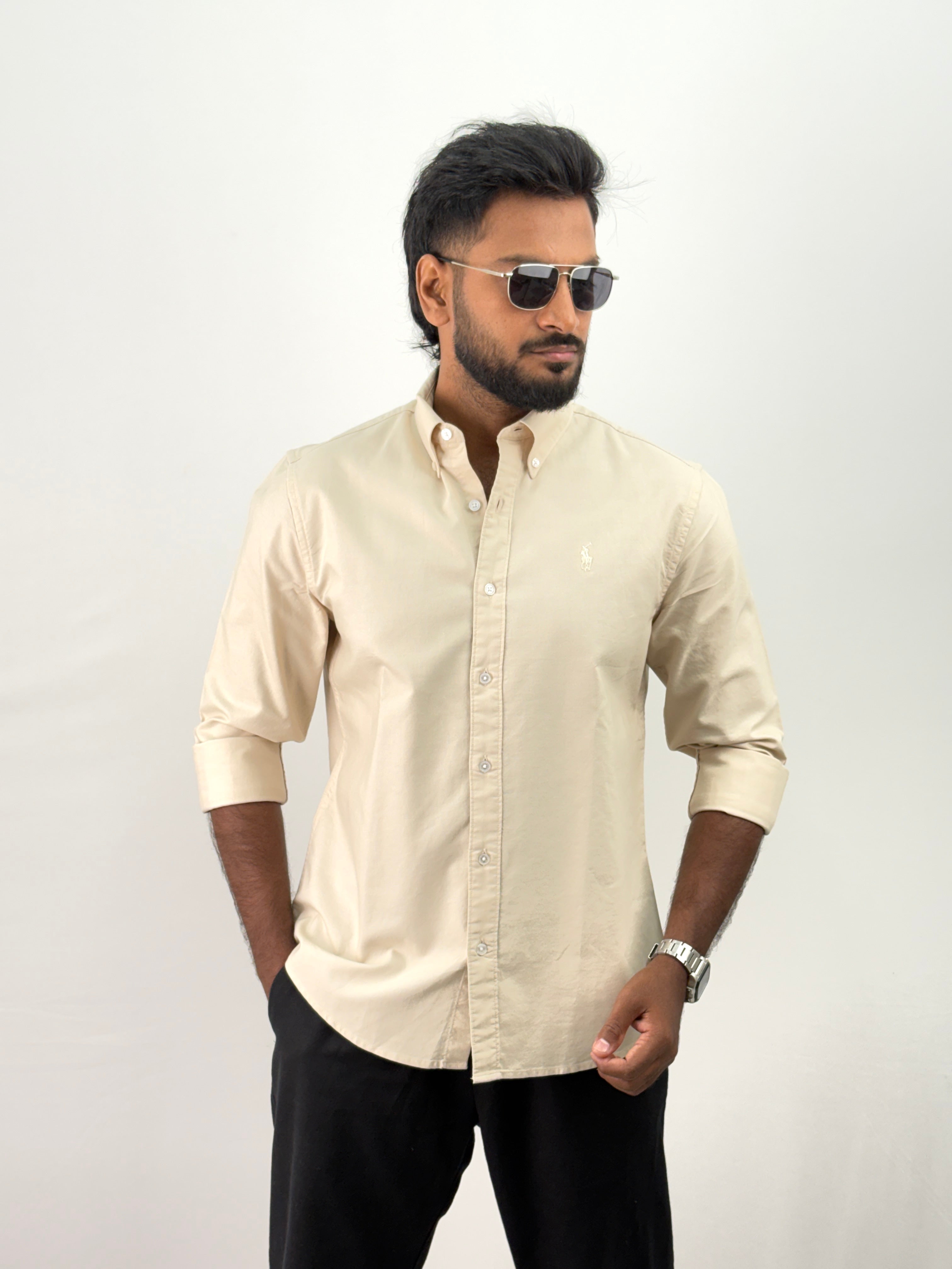 Beige Plain Oxford Shirt