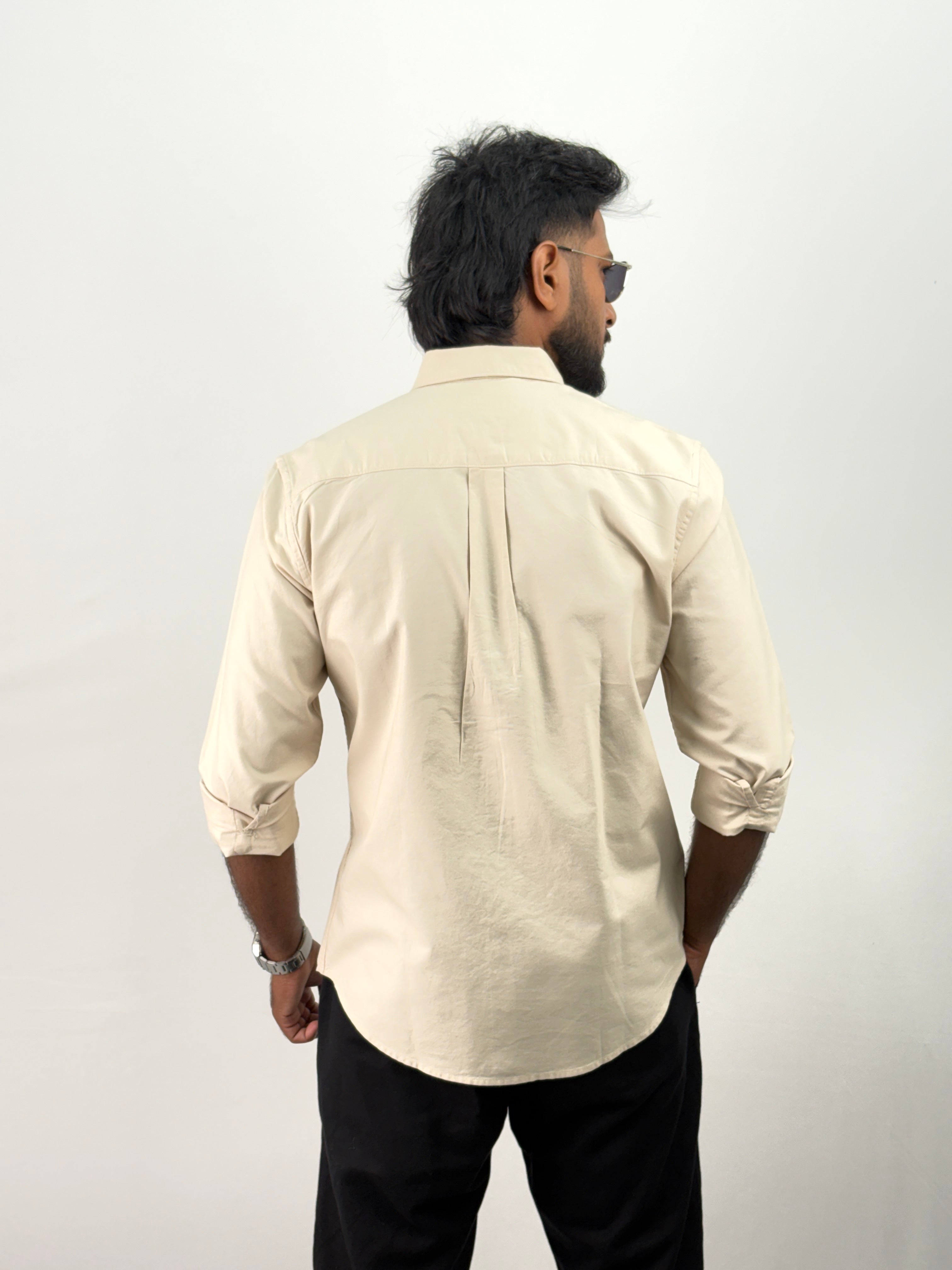 Beige Plain Oxford Shirt