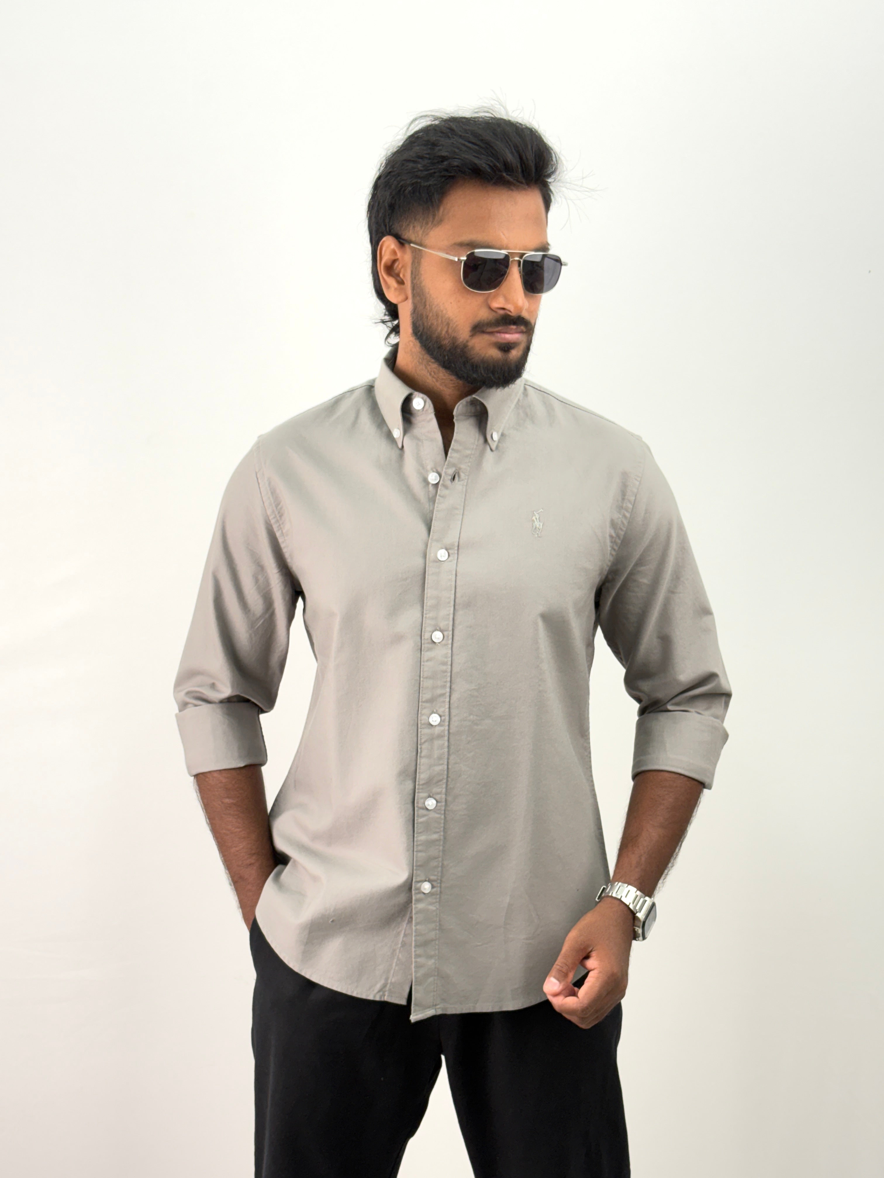 Grey Plain Oxford Shirt