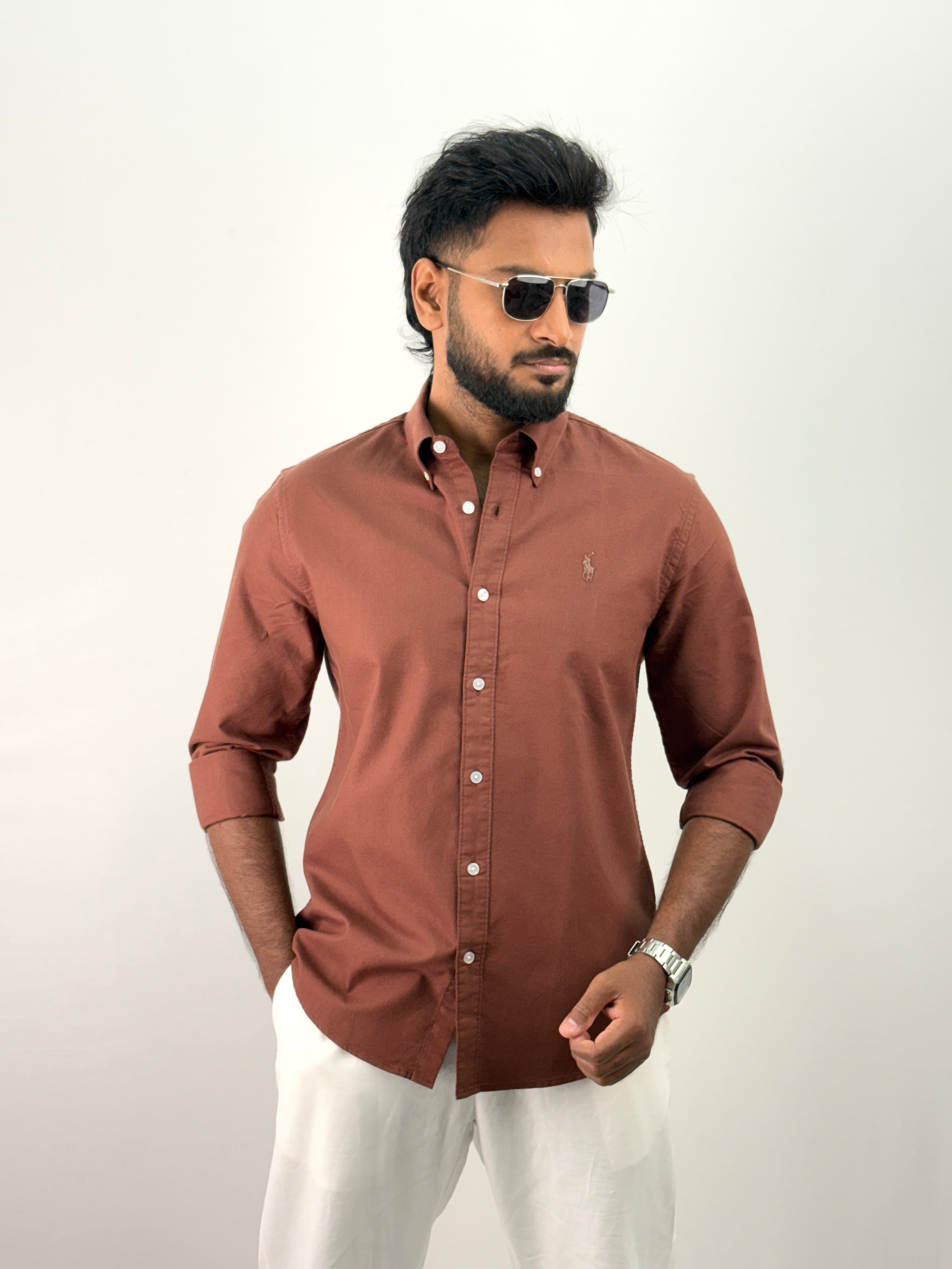 Brown Plain Oxford Shirt
