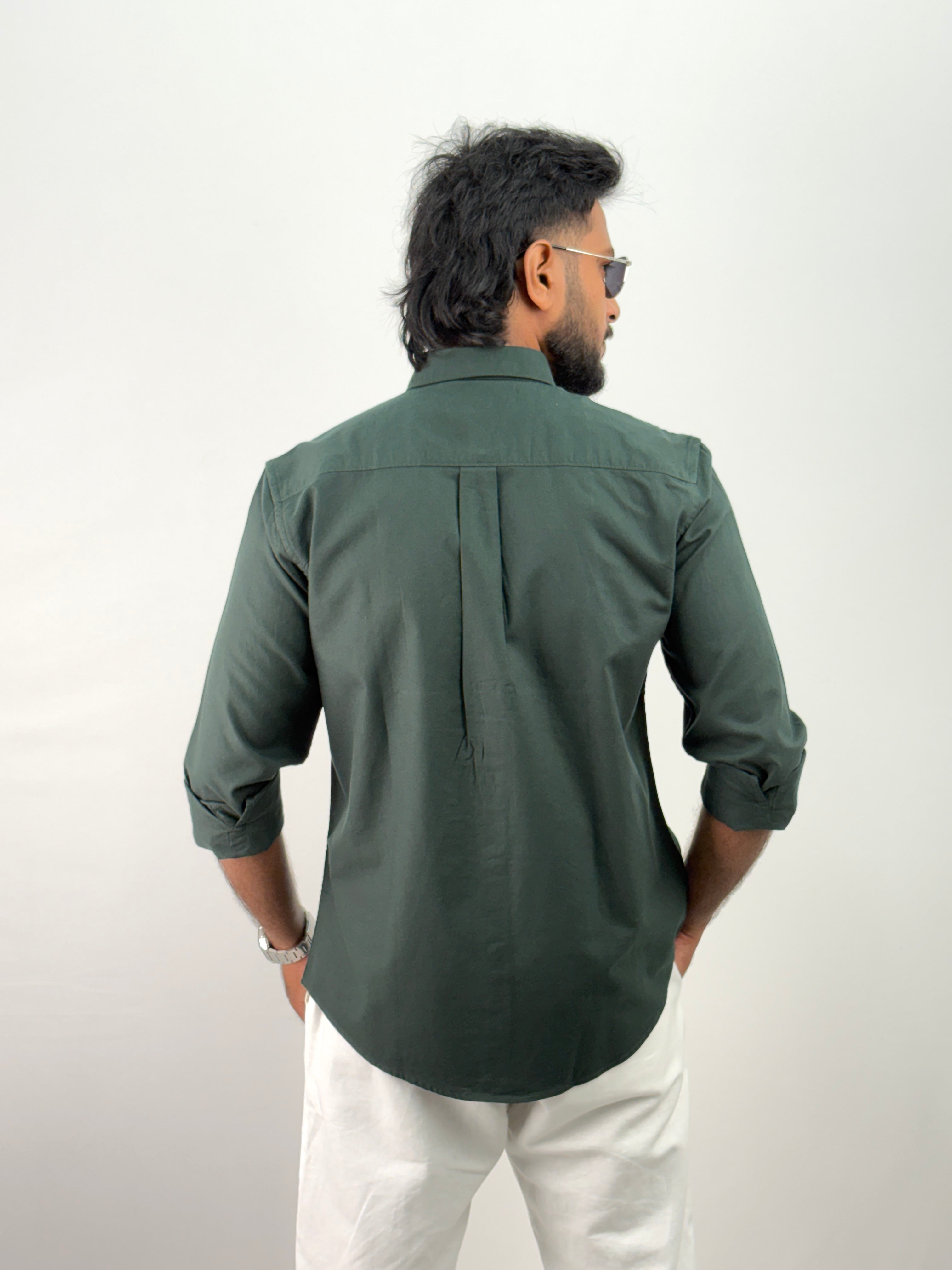Dark Green Plain Oxford Shirt