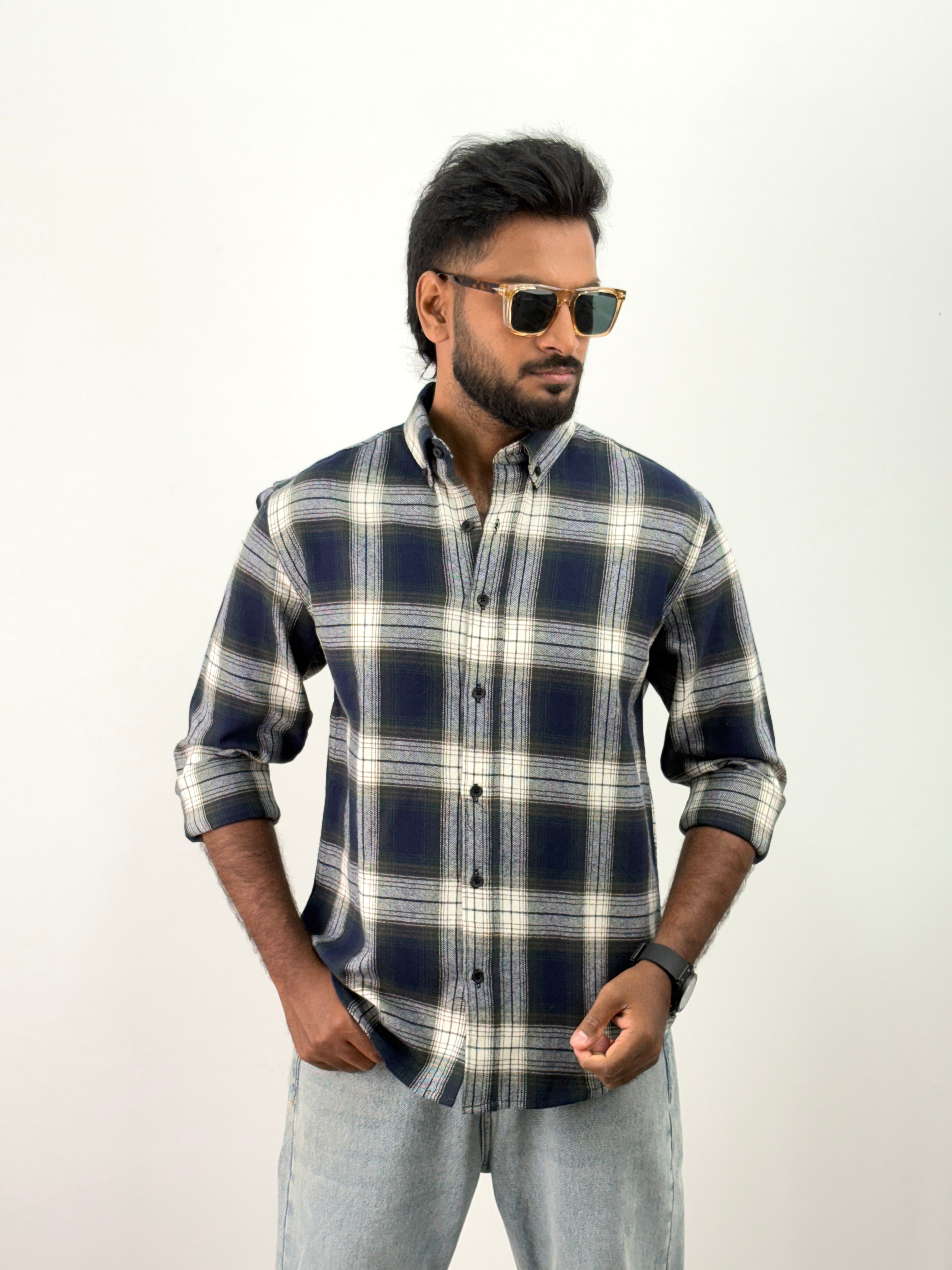 White Green Flannel Shirt