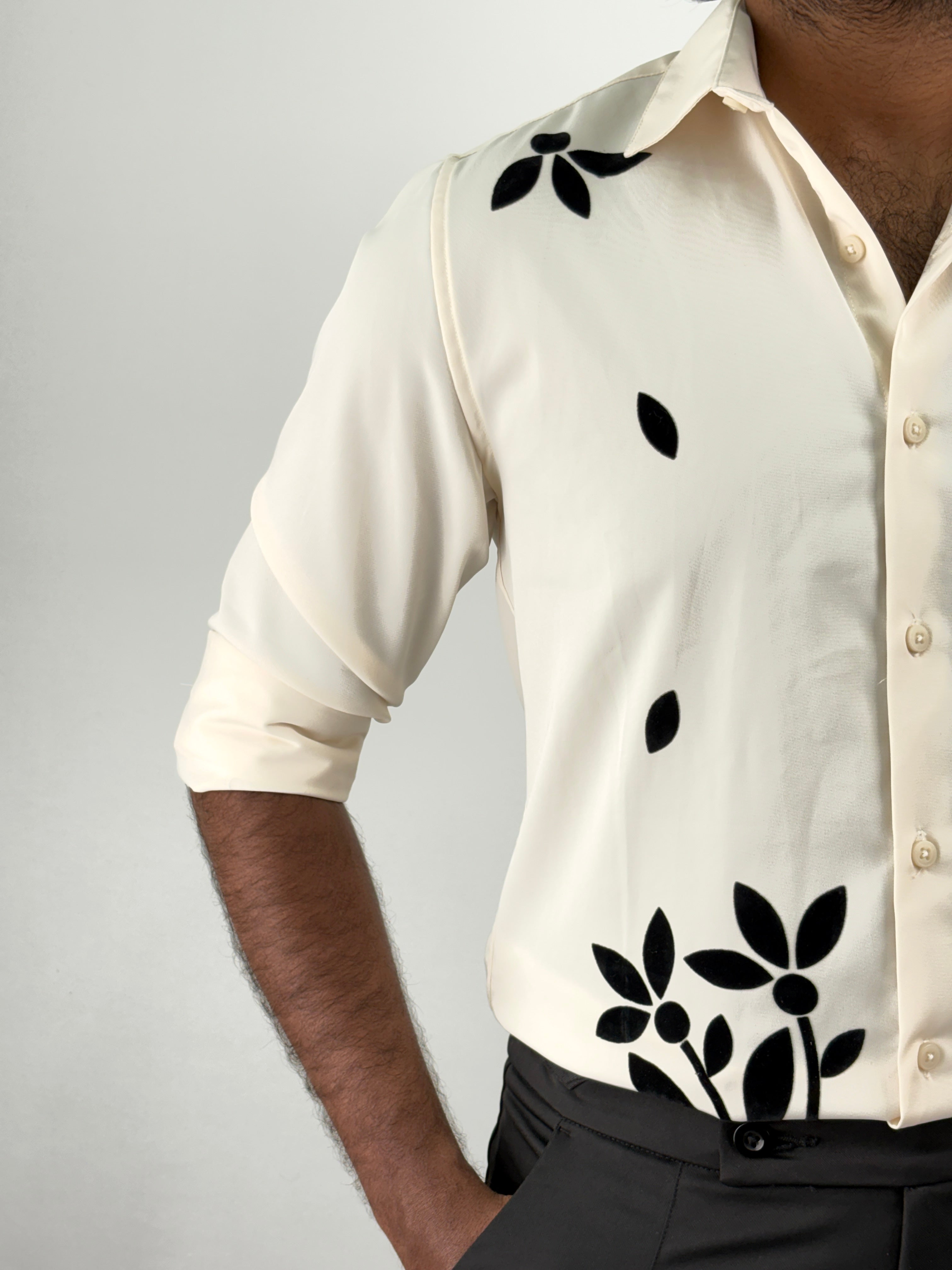 Cream Flock Printed Shirt