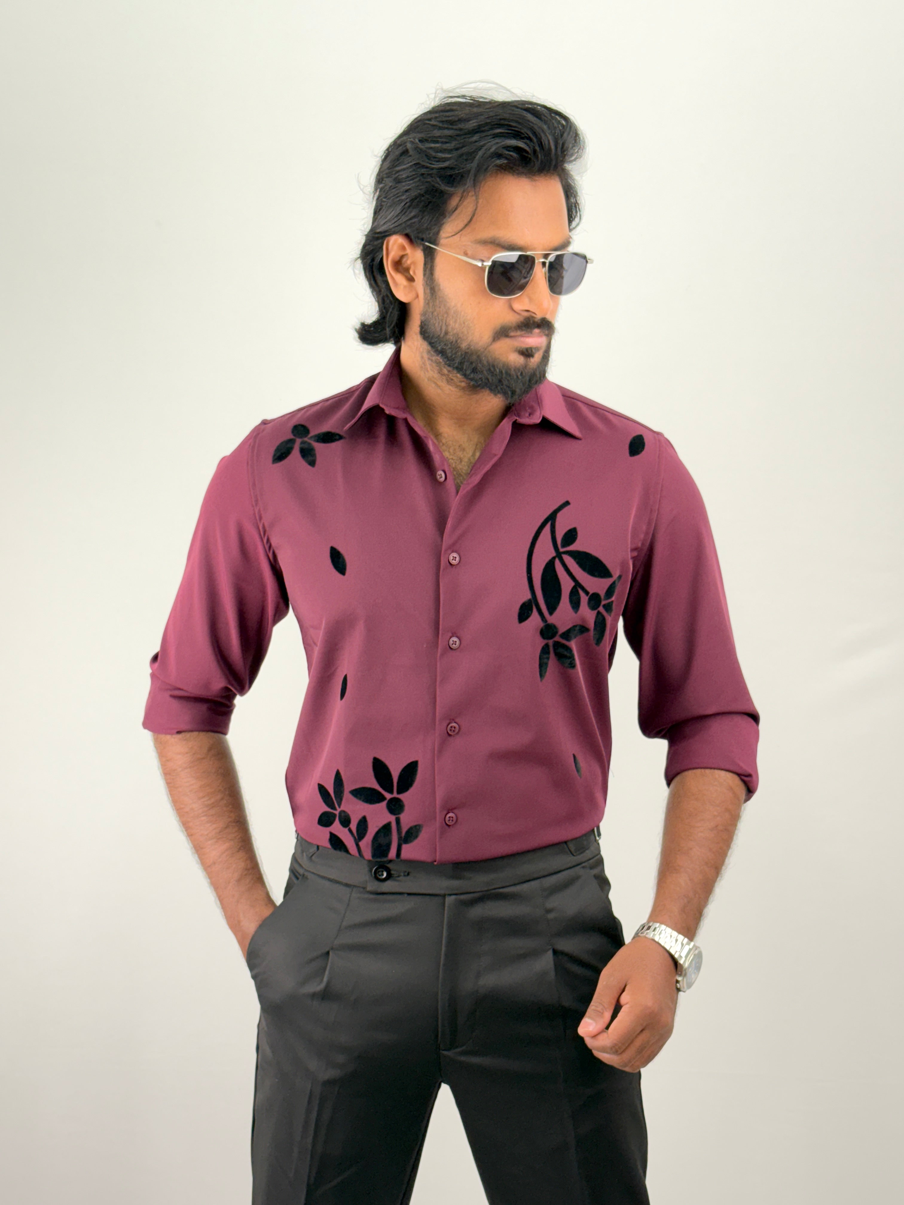 Maroon Flock Printed Shirt