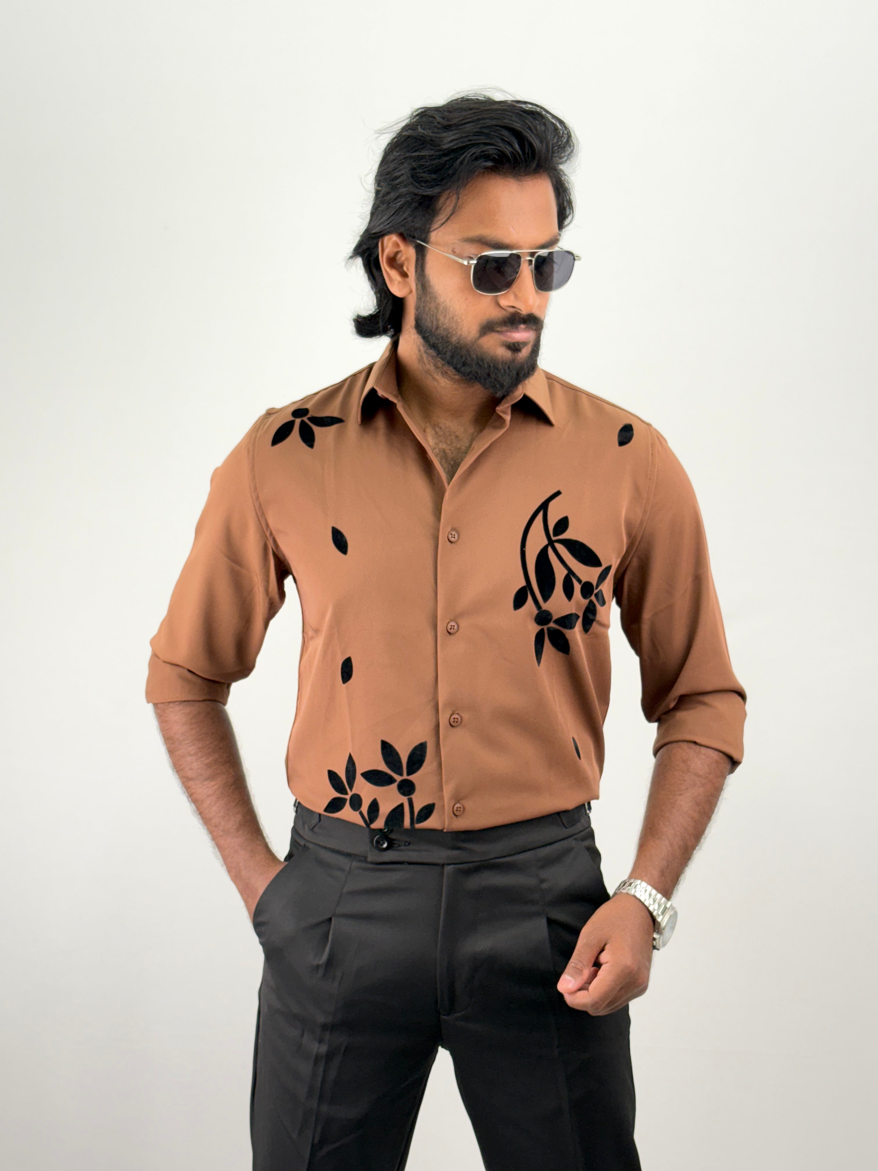 Chocolate Flock Printed Shirt