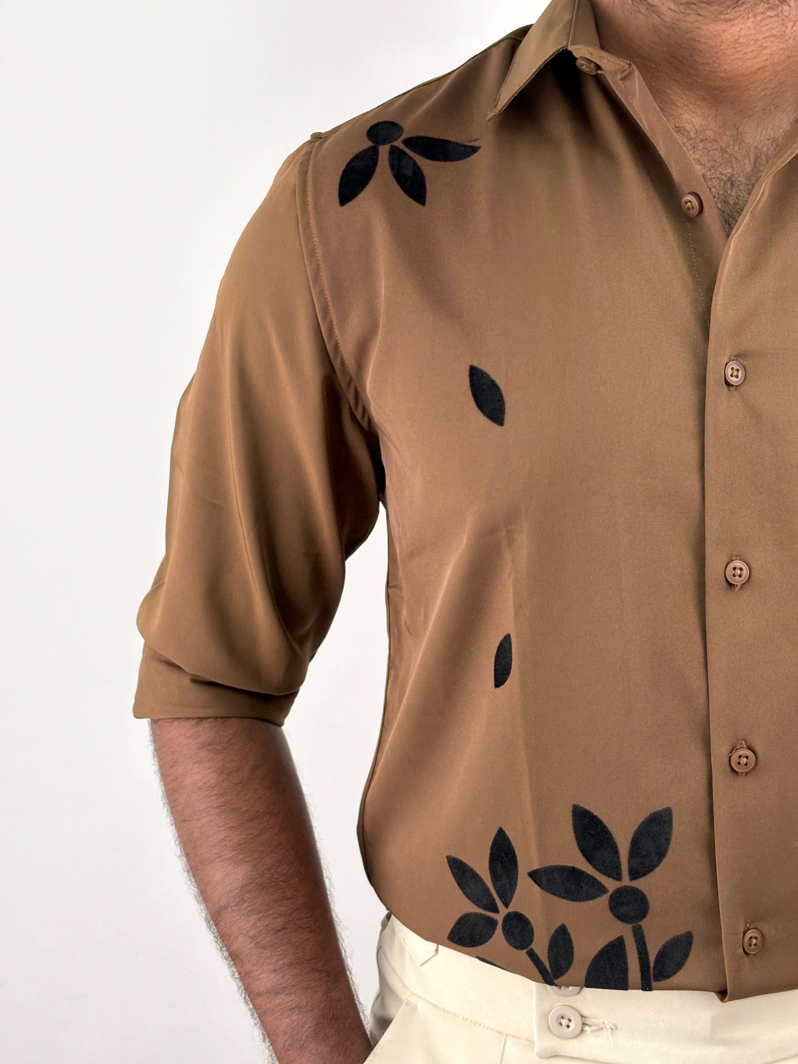 Brown Flock Printed Shirt