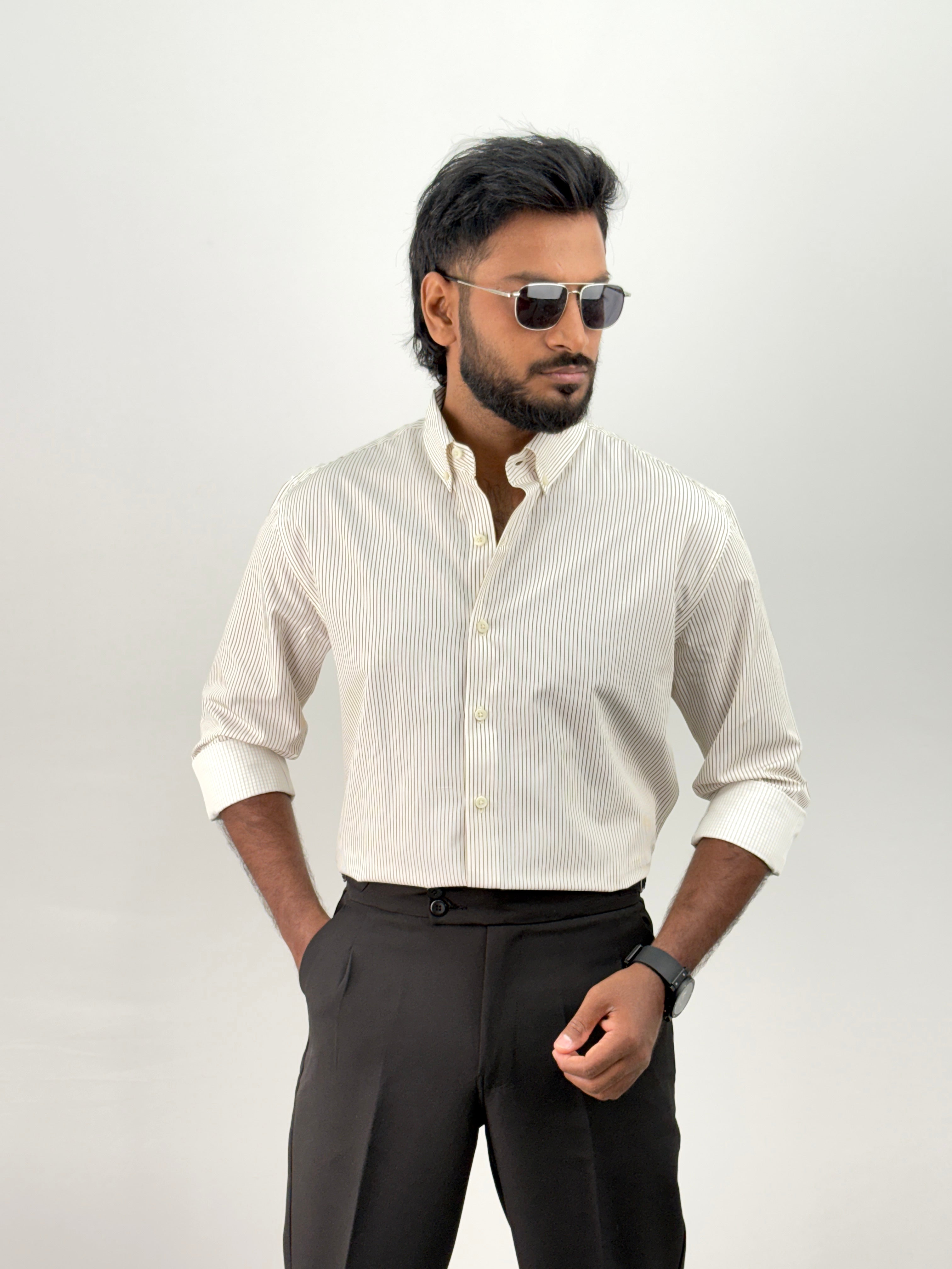 Cream Brown IMP Stripe Shirt