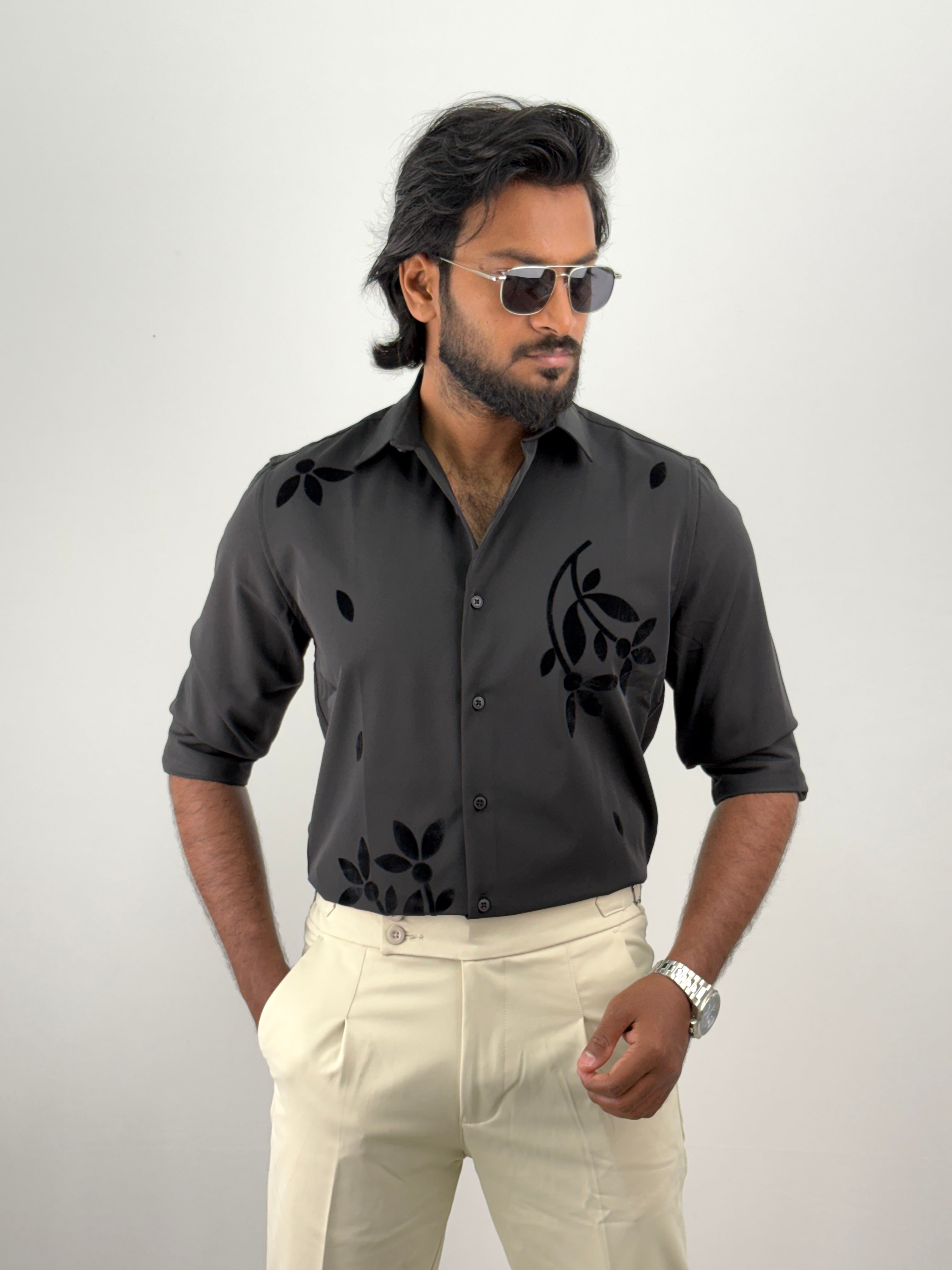 Black Flock Printed Shirt