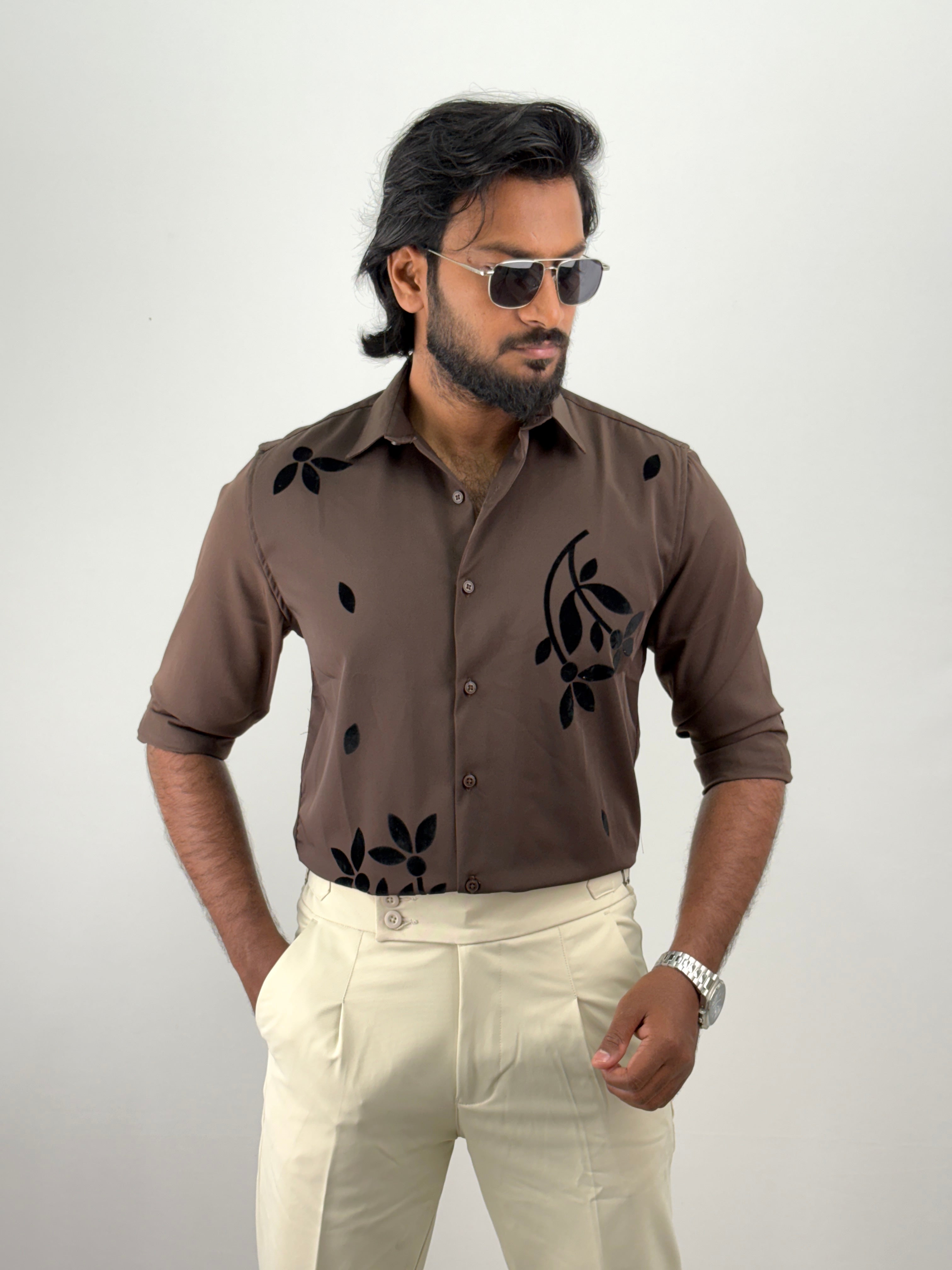 Coffee Flock Printed Shirt