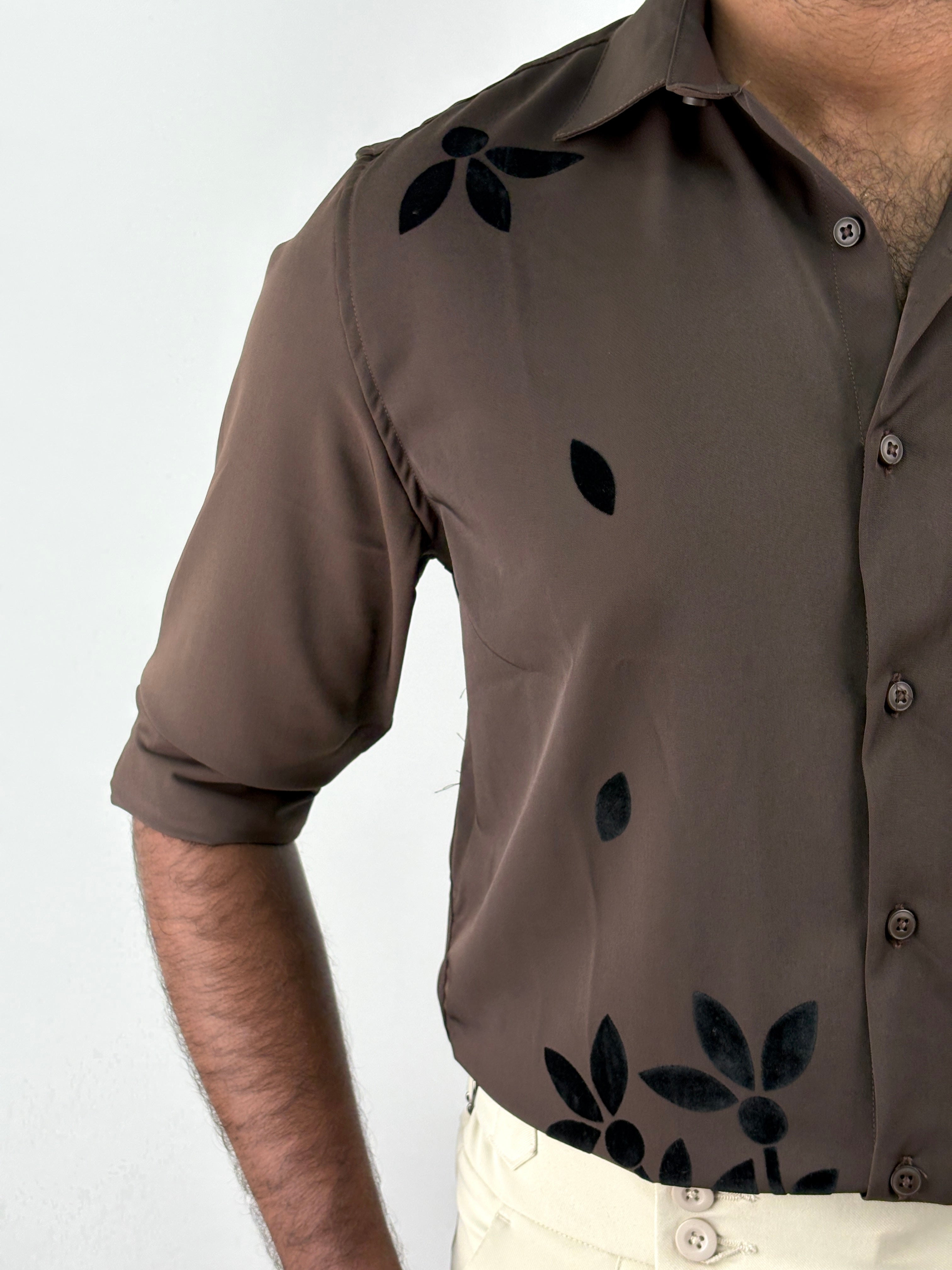 Coffee Flock Printed Shirt