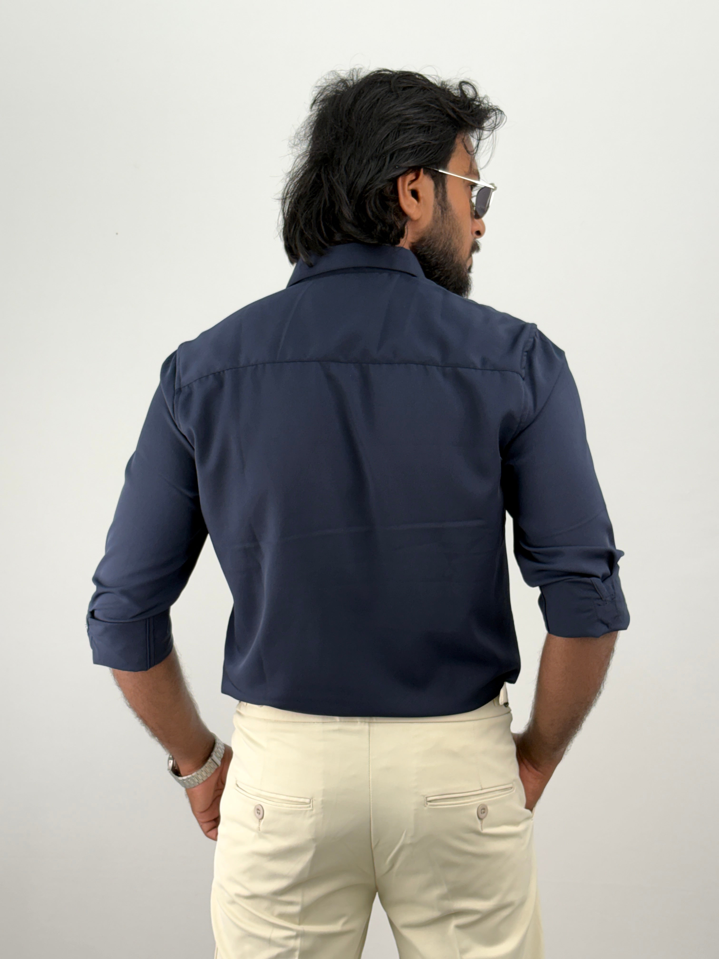 Navy Flock Printed Shirt