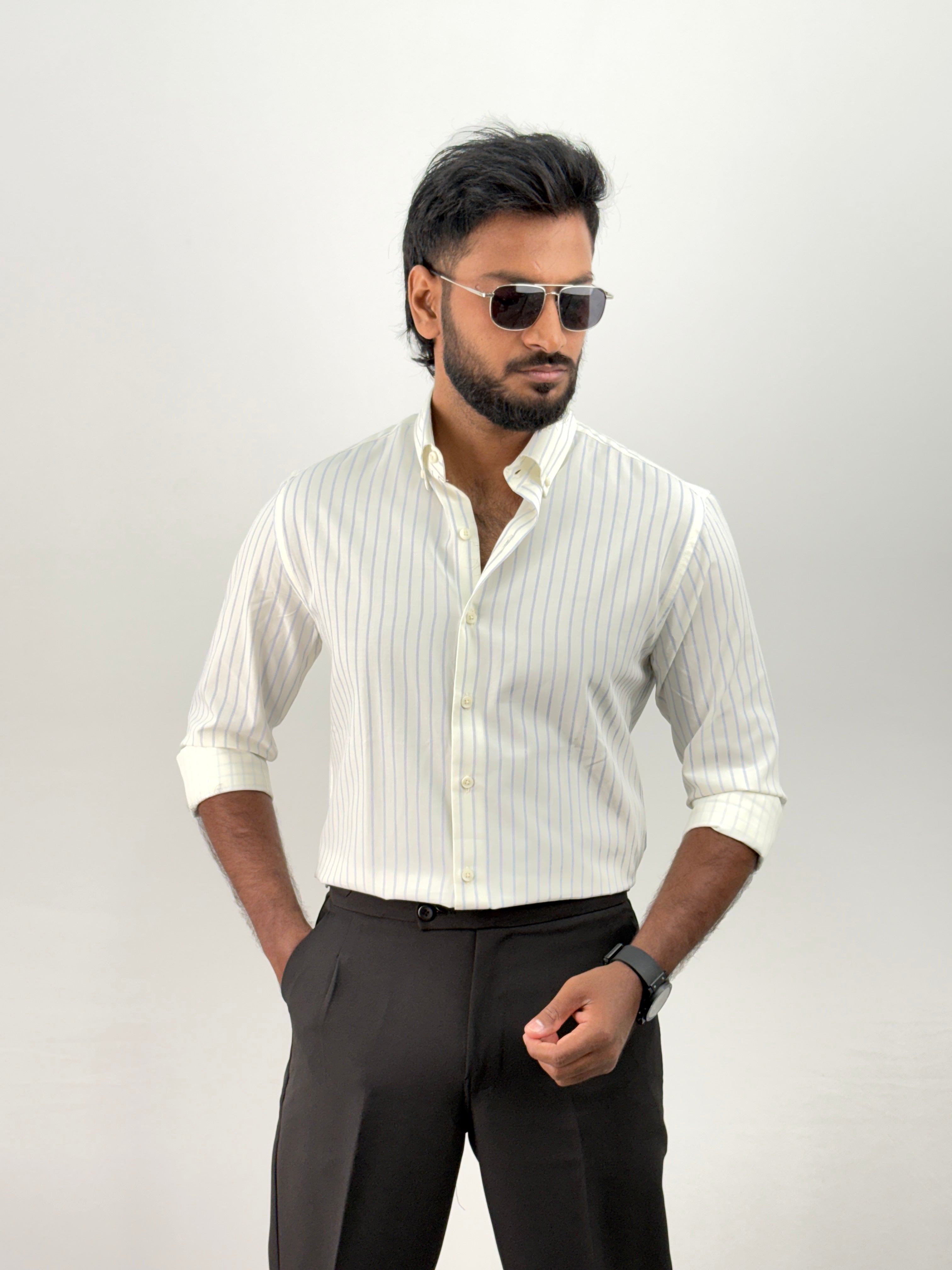 Cream Blue 3 IMP Stripe Shirt