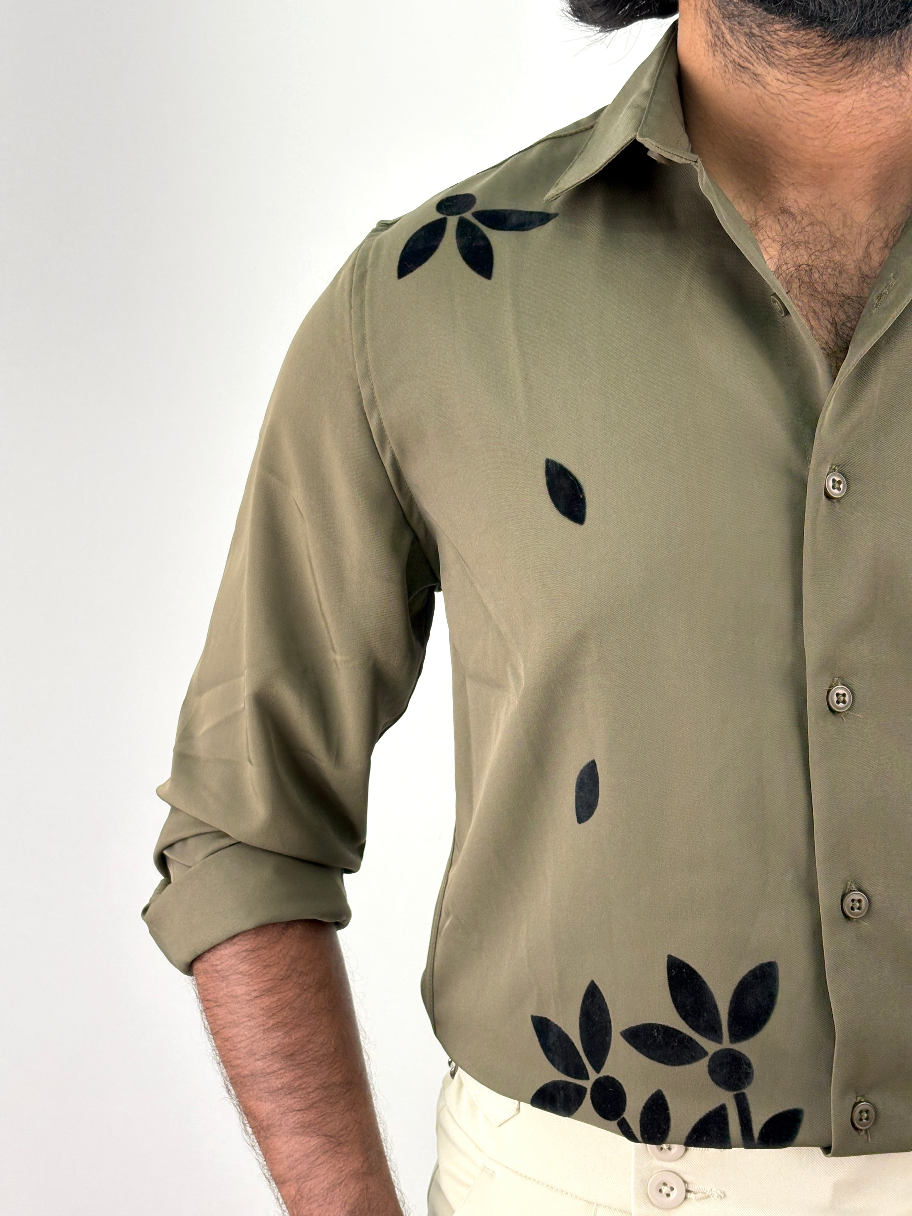 Olive Flock Printed Shirt