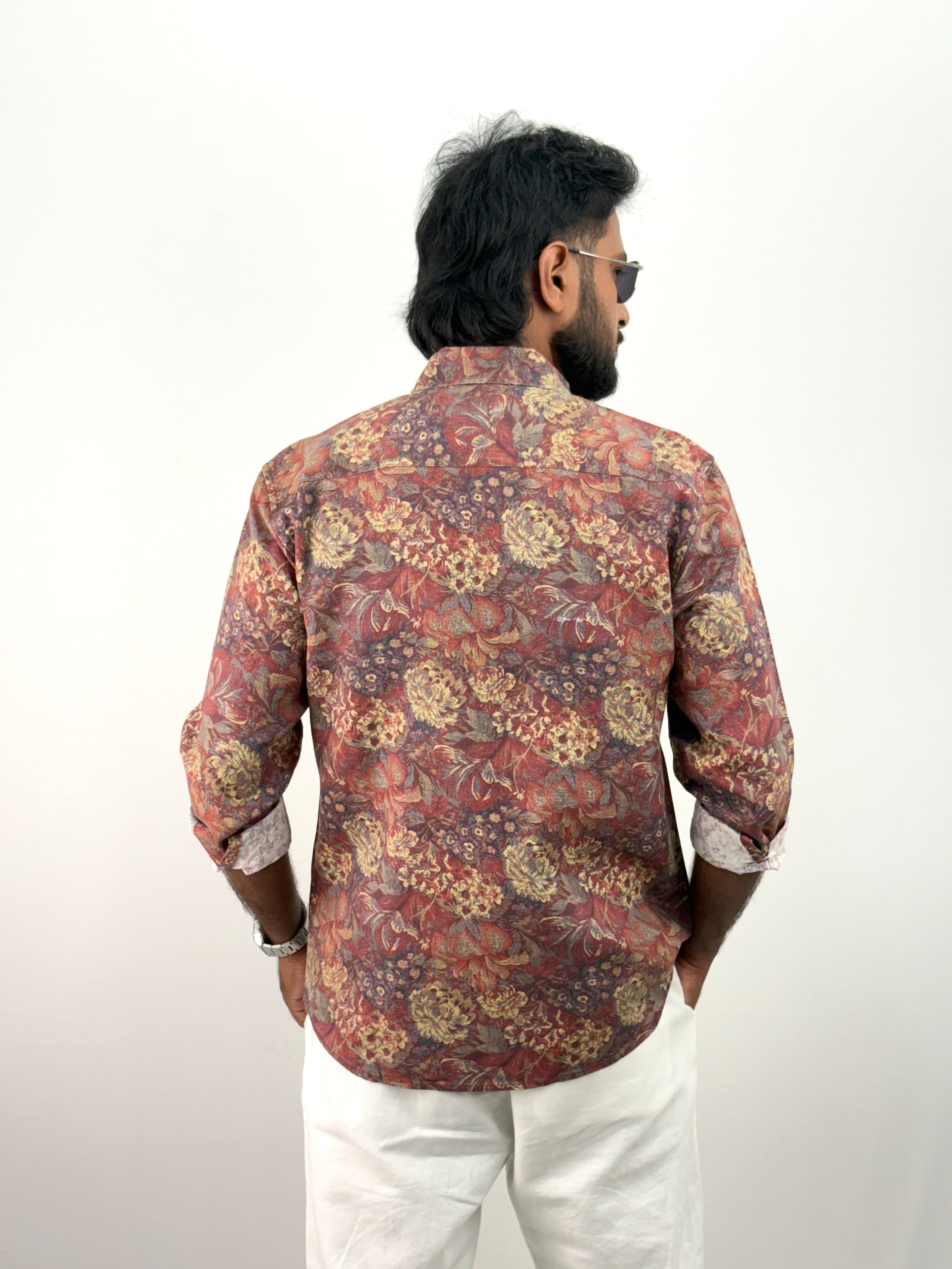 Red Linen Printed Shirt