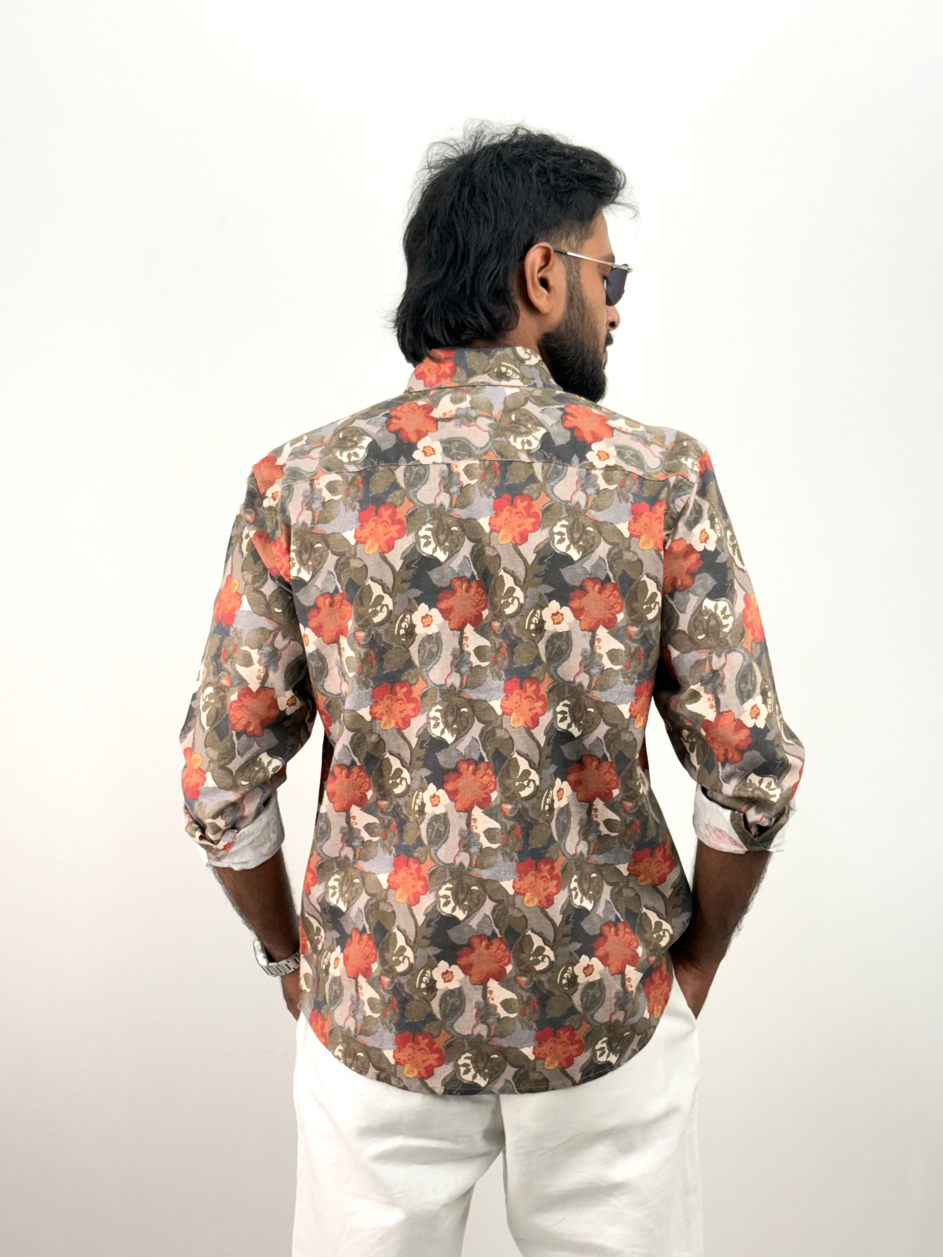 Grey Linen Printed Shirt
