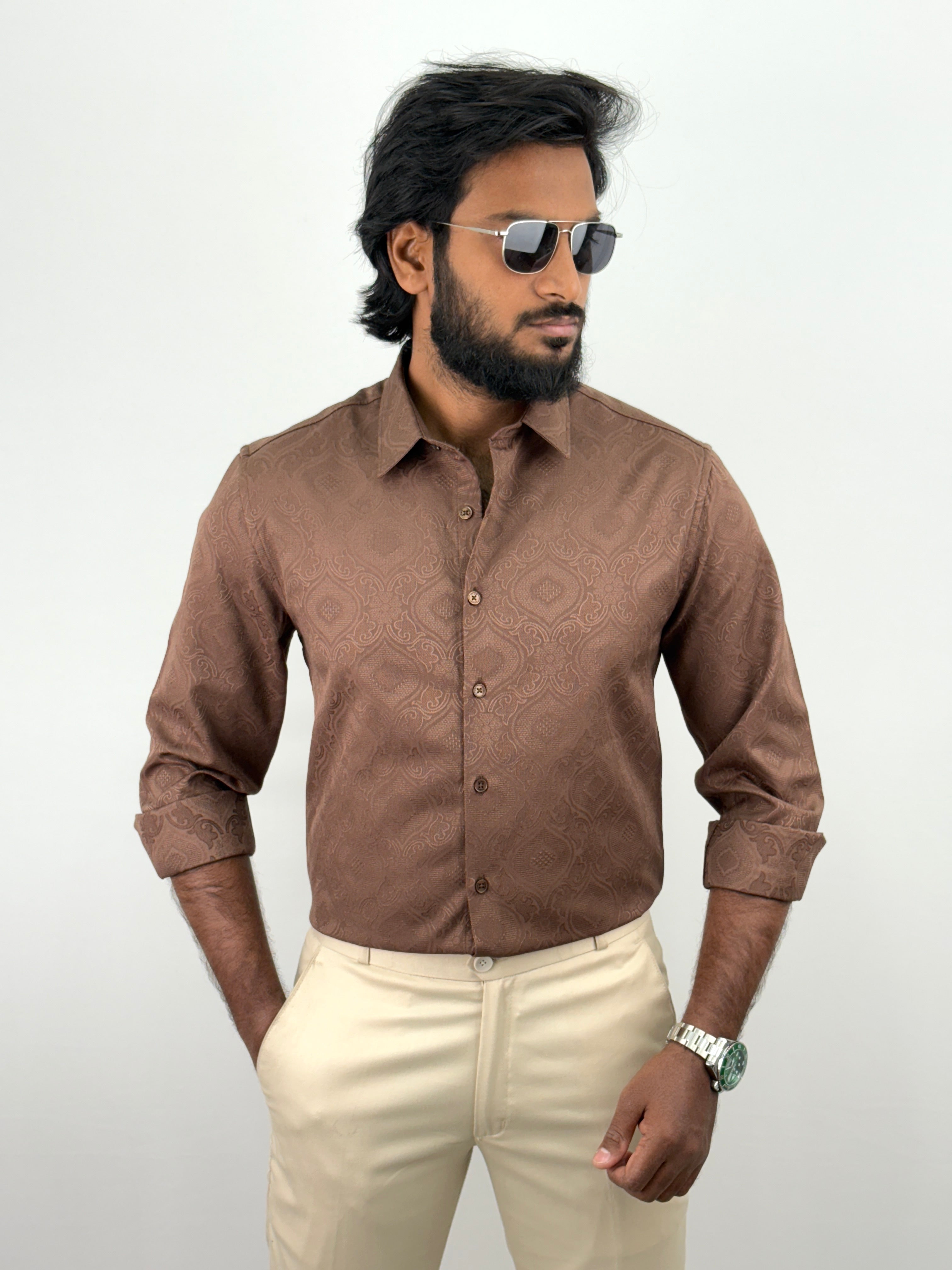 Brown Jacquard Textured Shirt