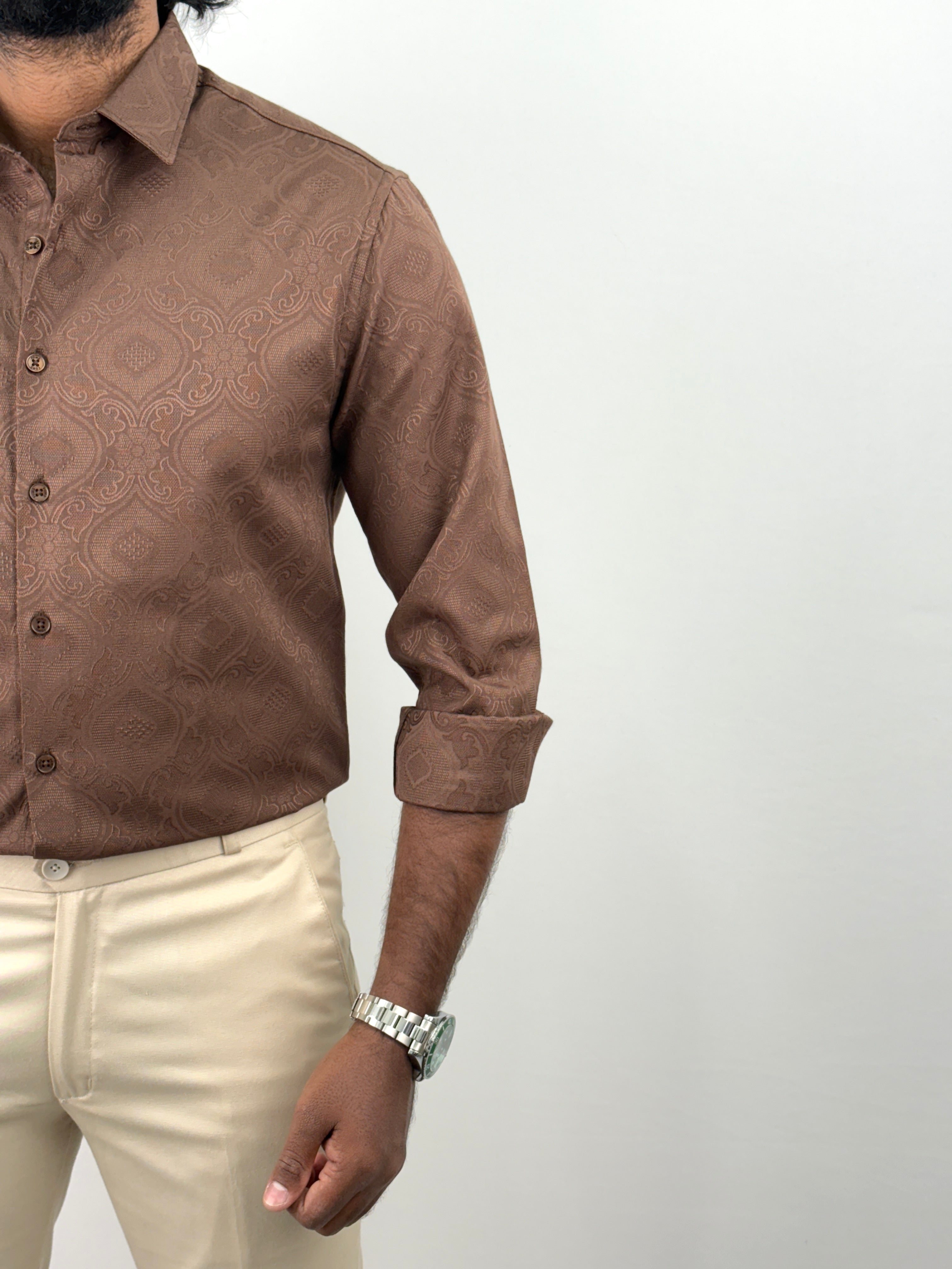 Brown Jacquard Textured Shirt