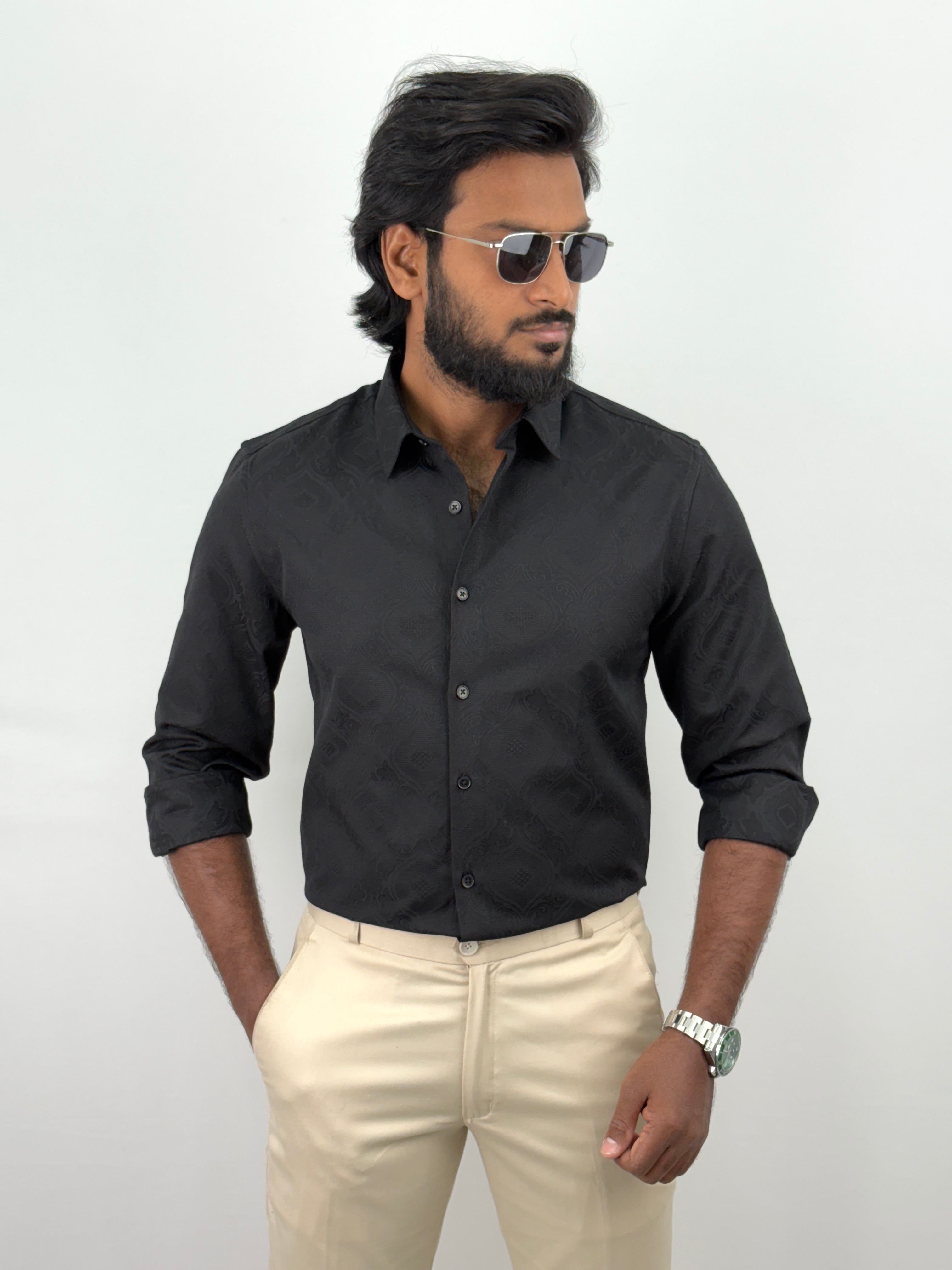 Black Jacquard Textured Shirt