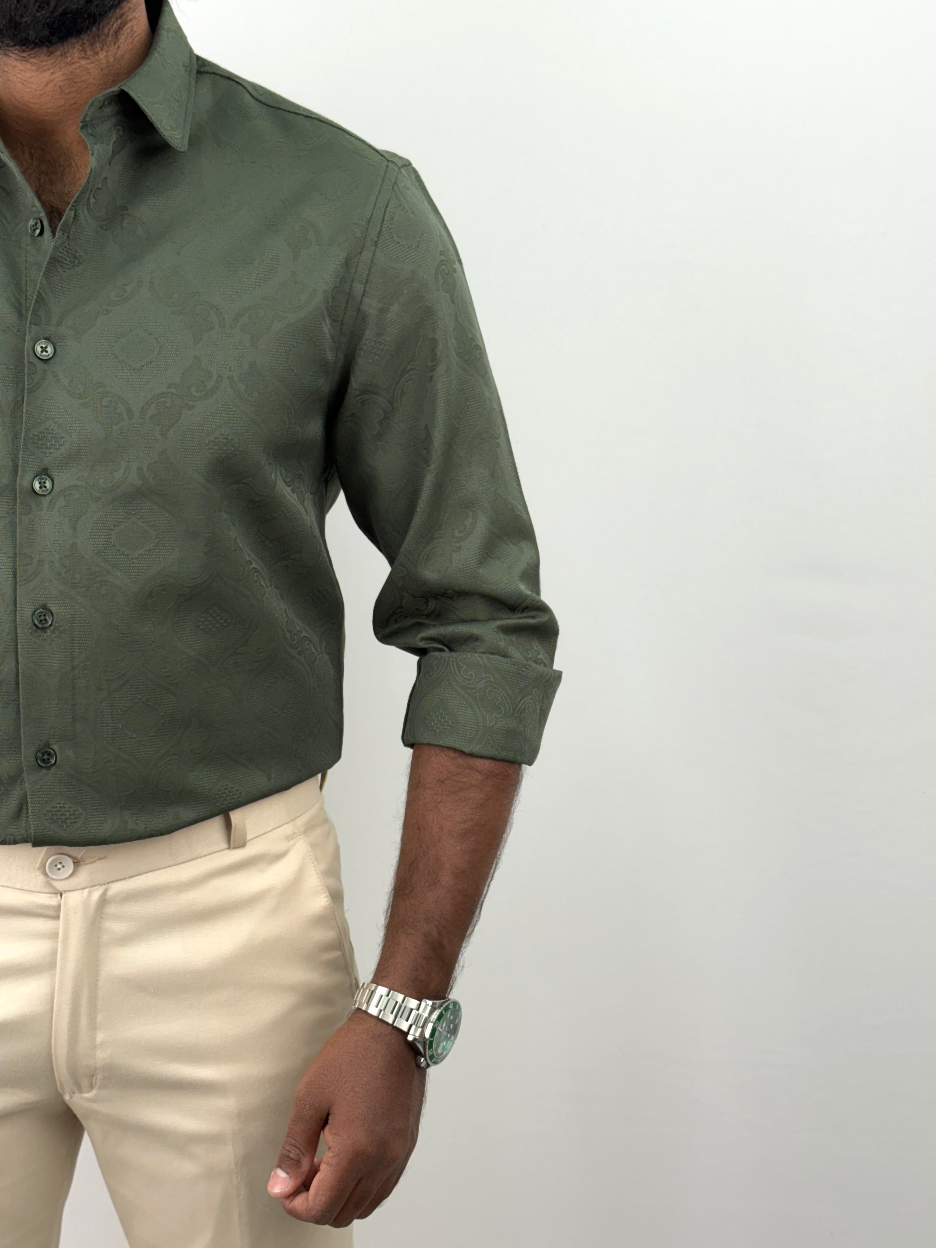 Olive Jacquard Textured Shirt