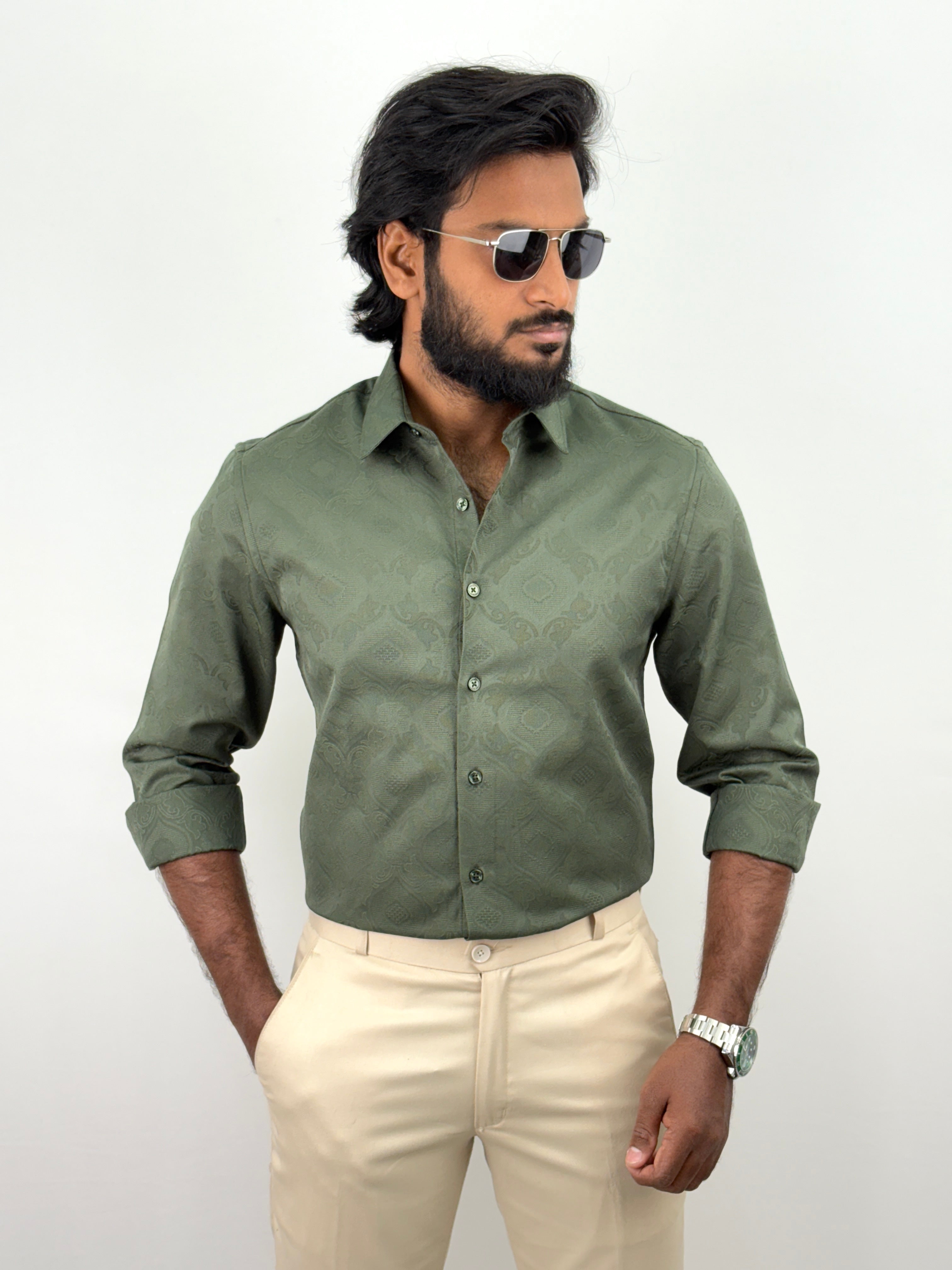 Olive Jacquard Textured Shirt