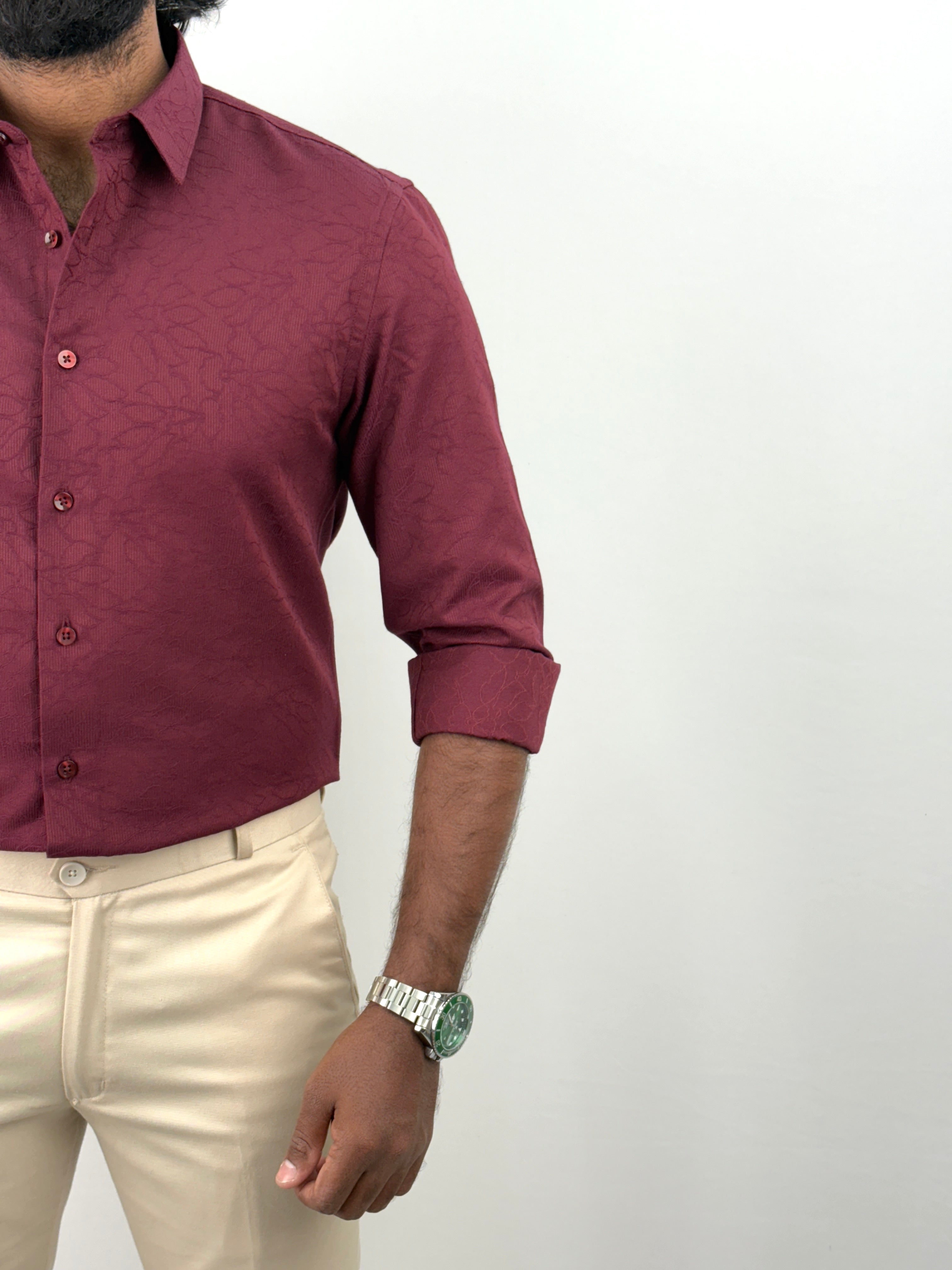 Maroon Jacquard Textured Shirts