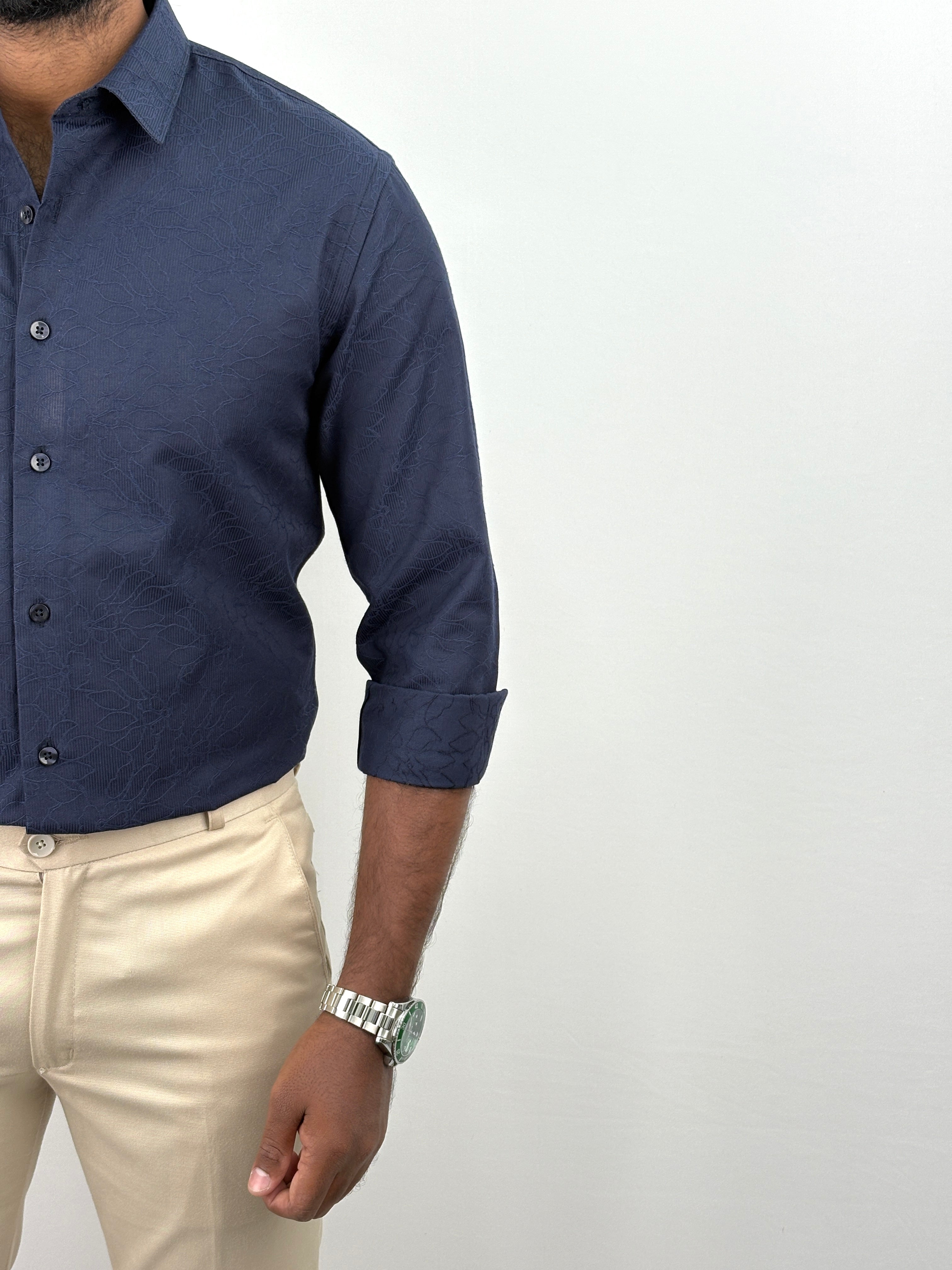 Navy Jacquard Textured Shirts