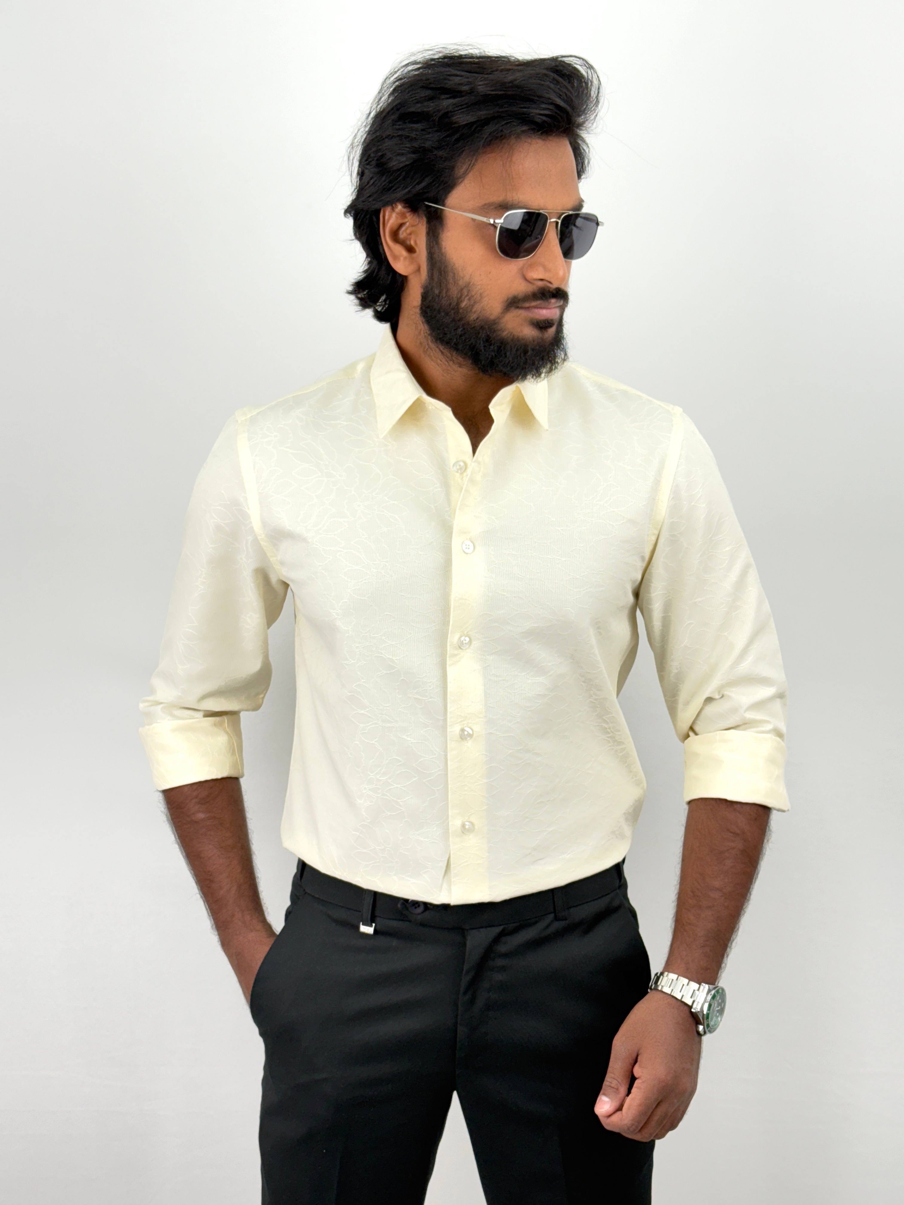 Beige Jacquard Textured Shirts