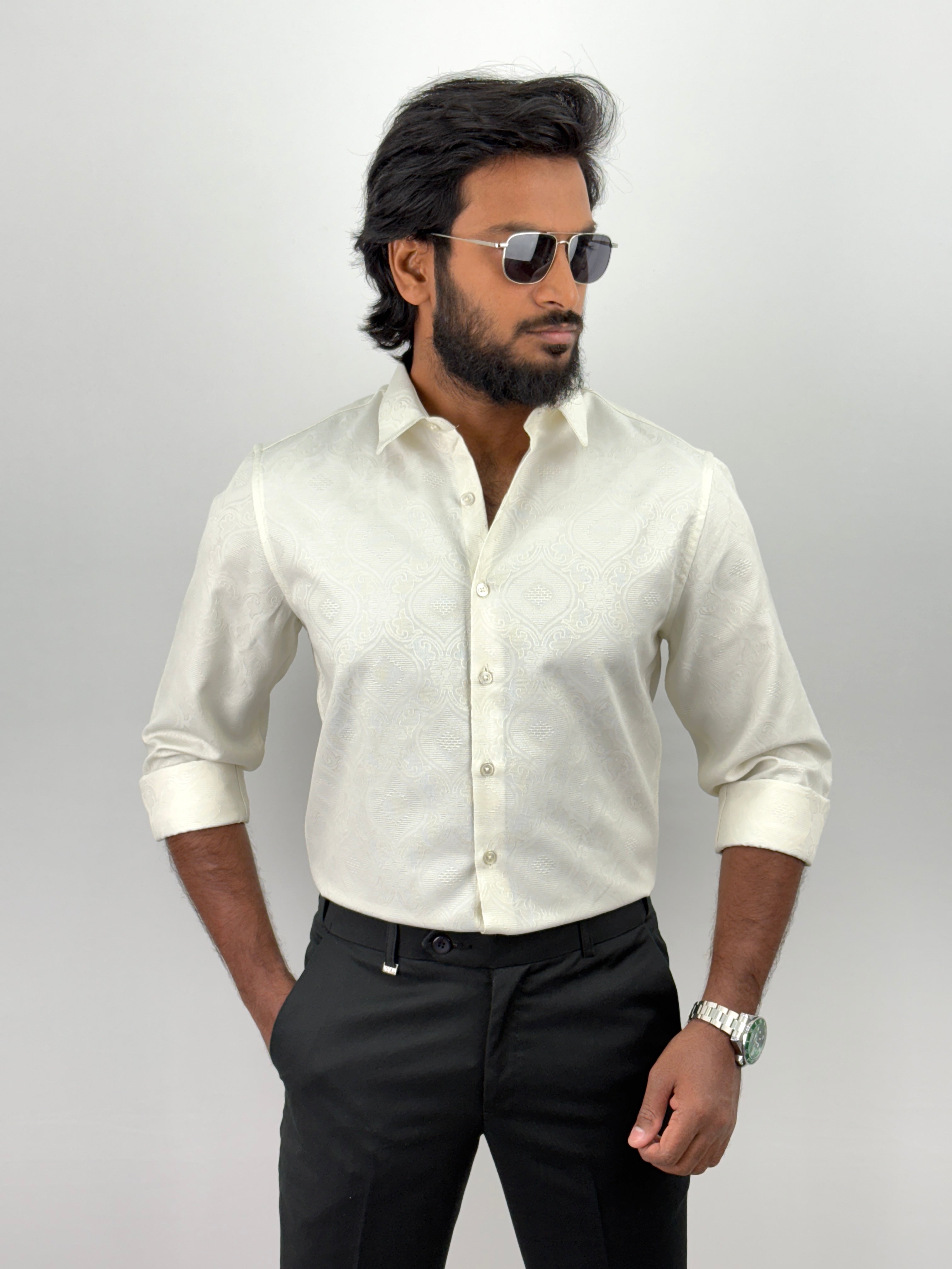 Cream Jacquard Textured Shirt