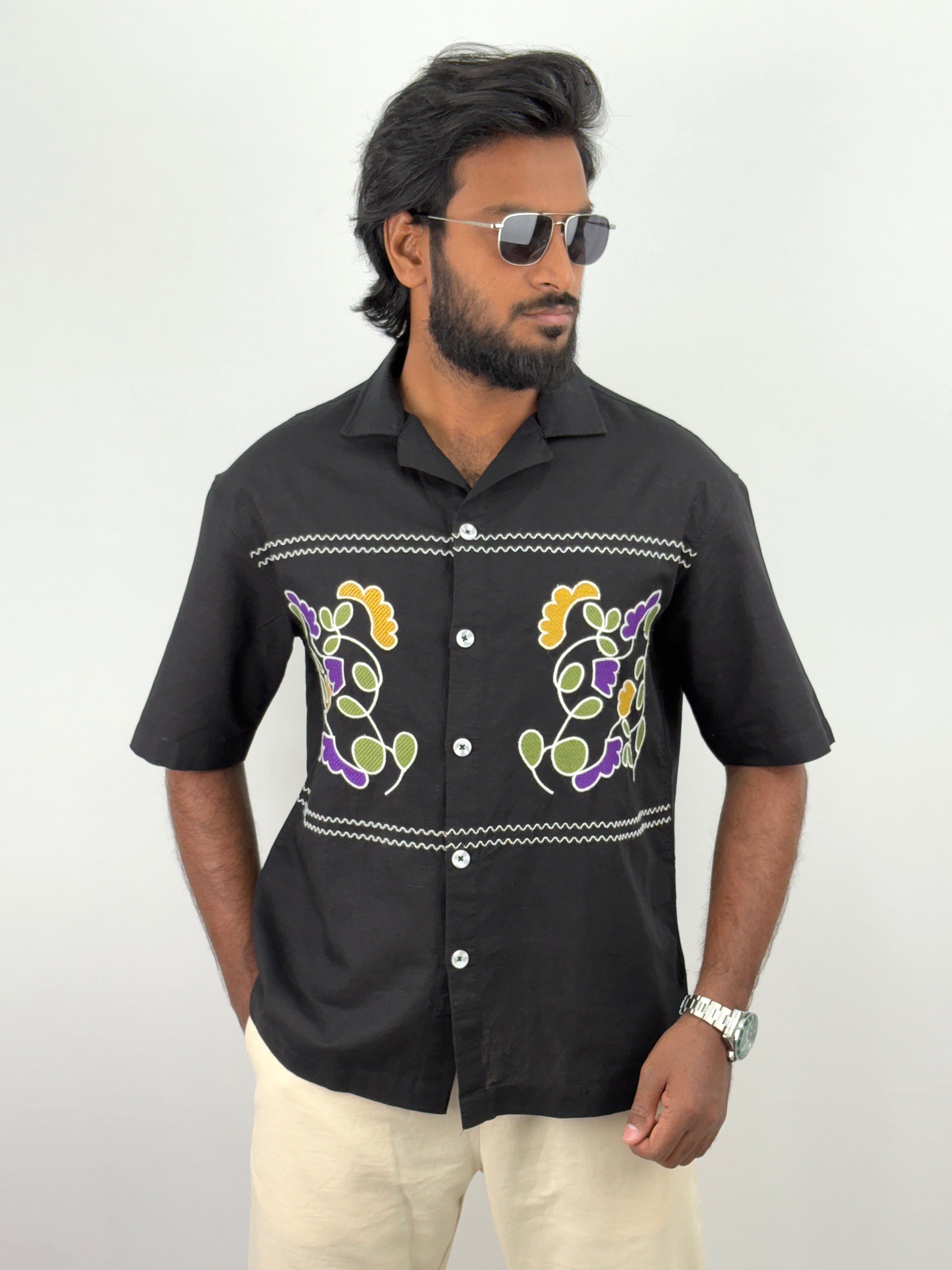 Black Half Sleeve Embroidery Shirts