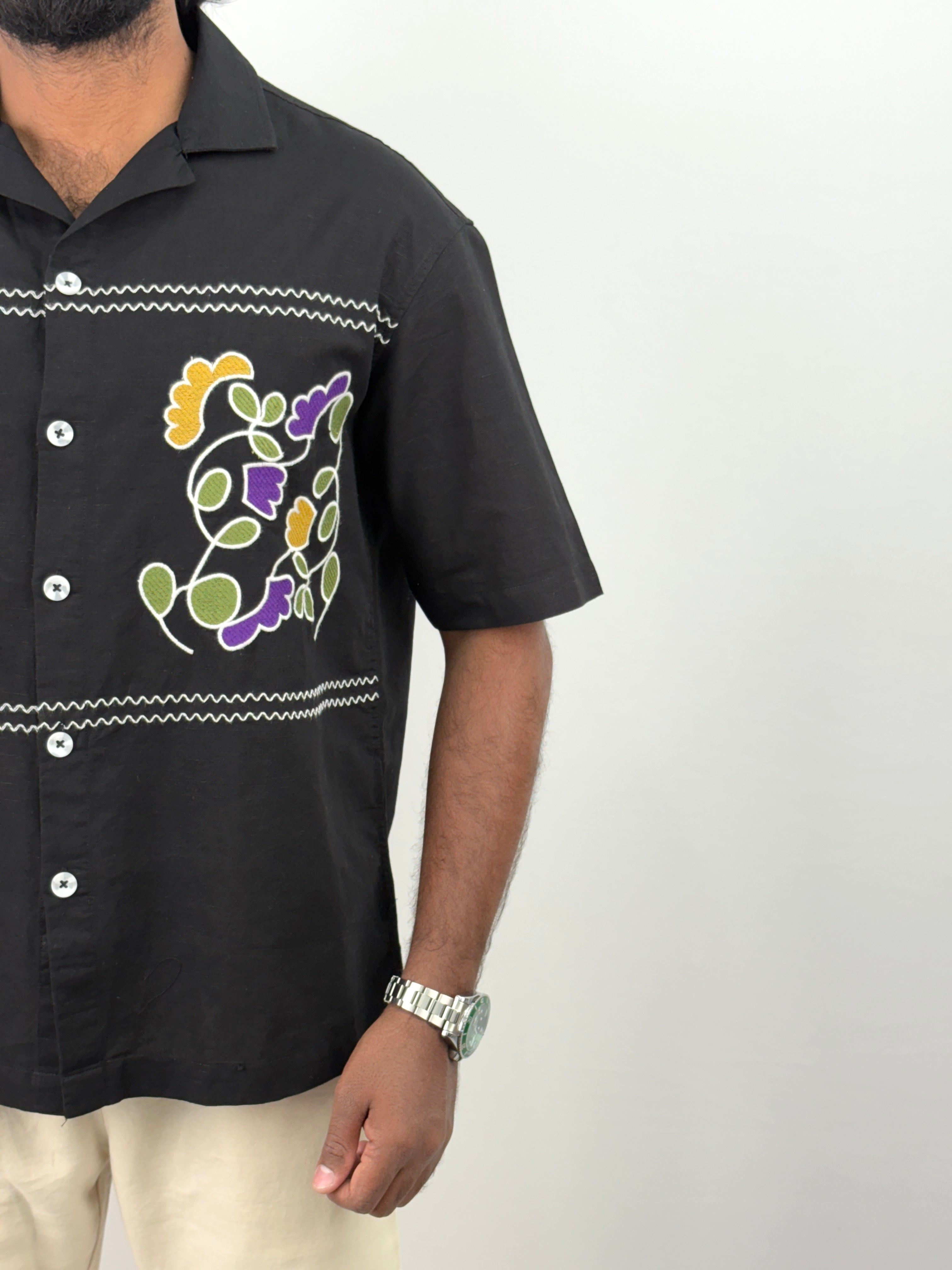 Black Half Sleeve Embroidery Shirts