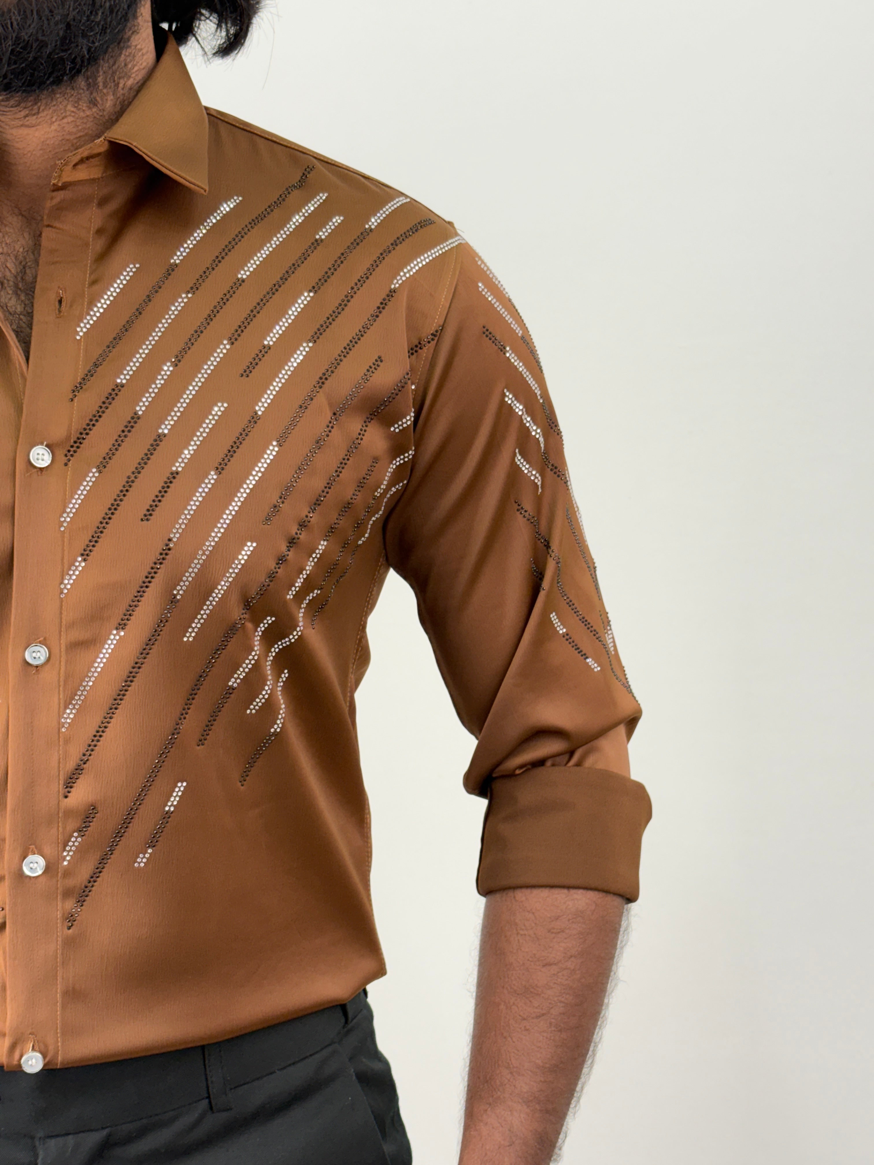 Brown Designer Stone Work Shirt 7