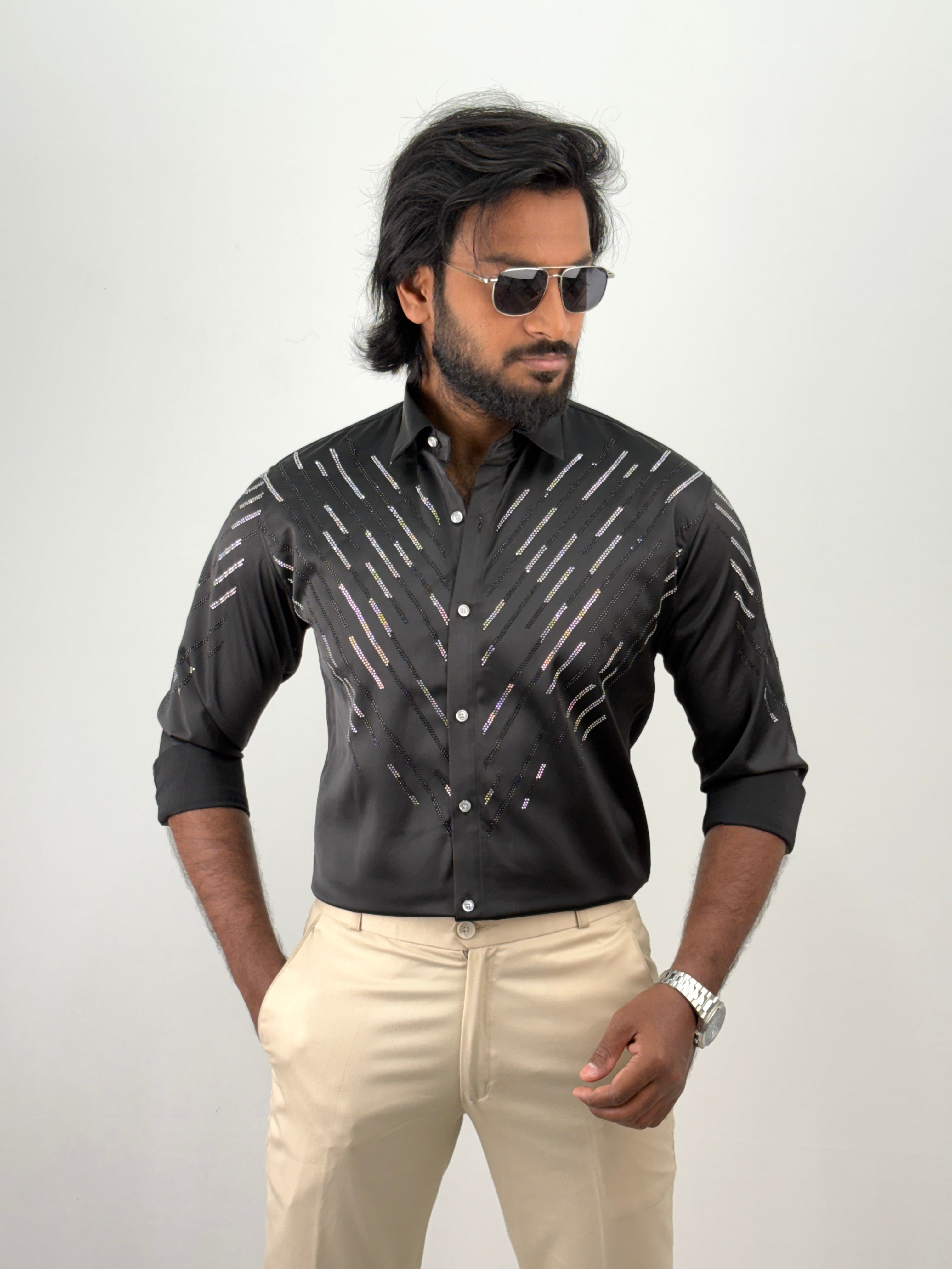 Black Designer Stone Work Shirt 7