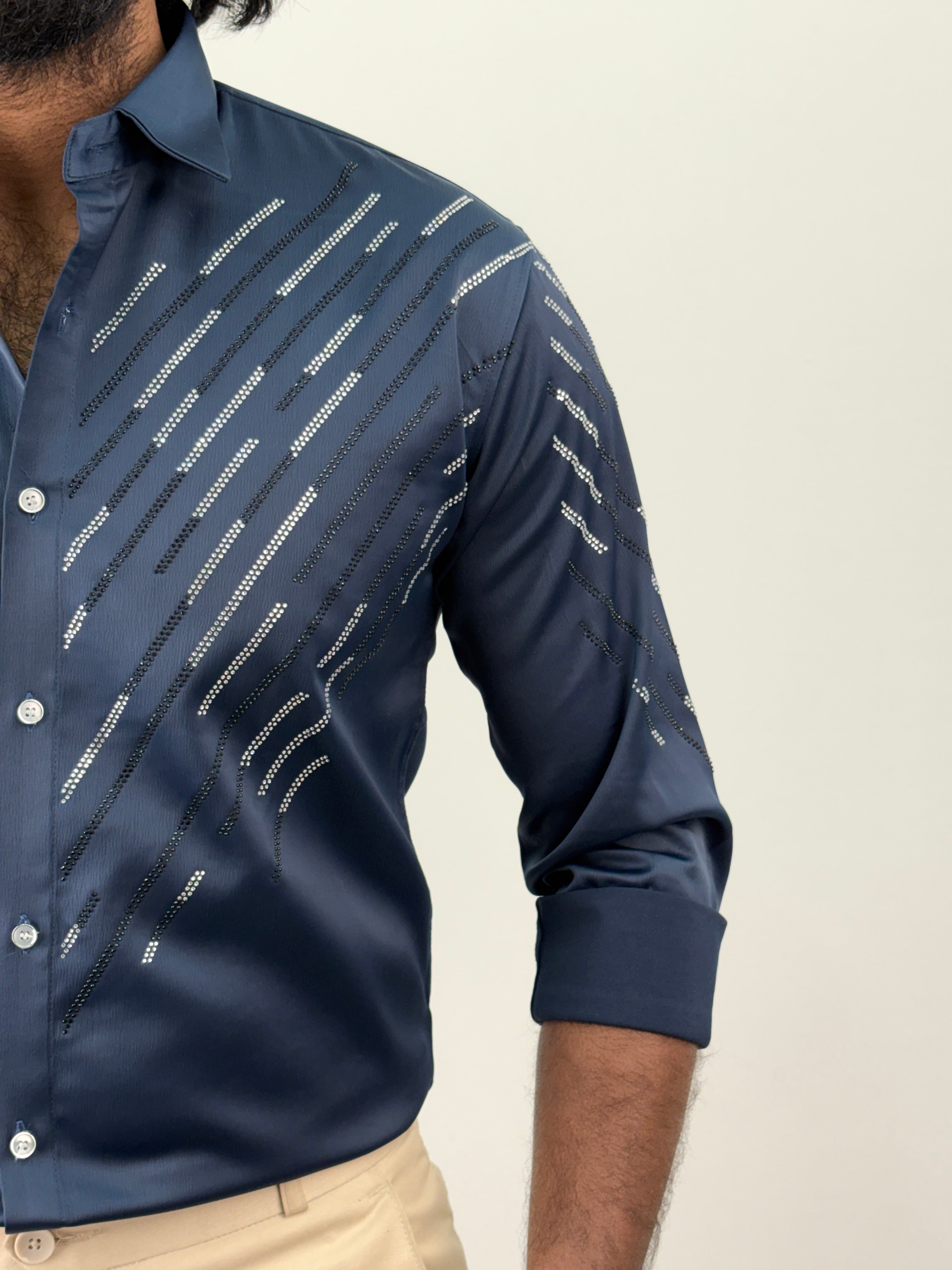 Navy Designer Stone Work Shirt 7