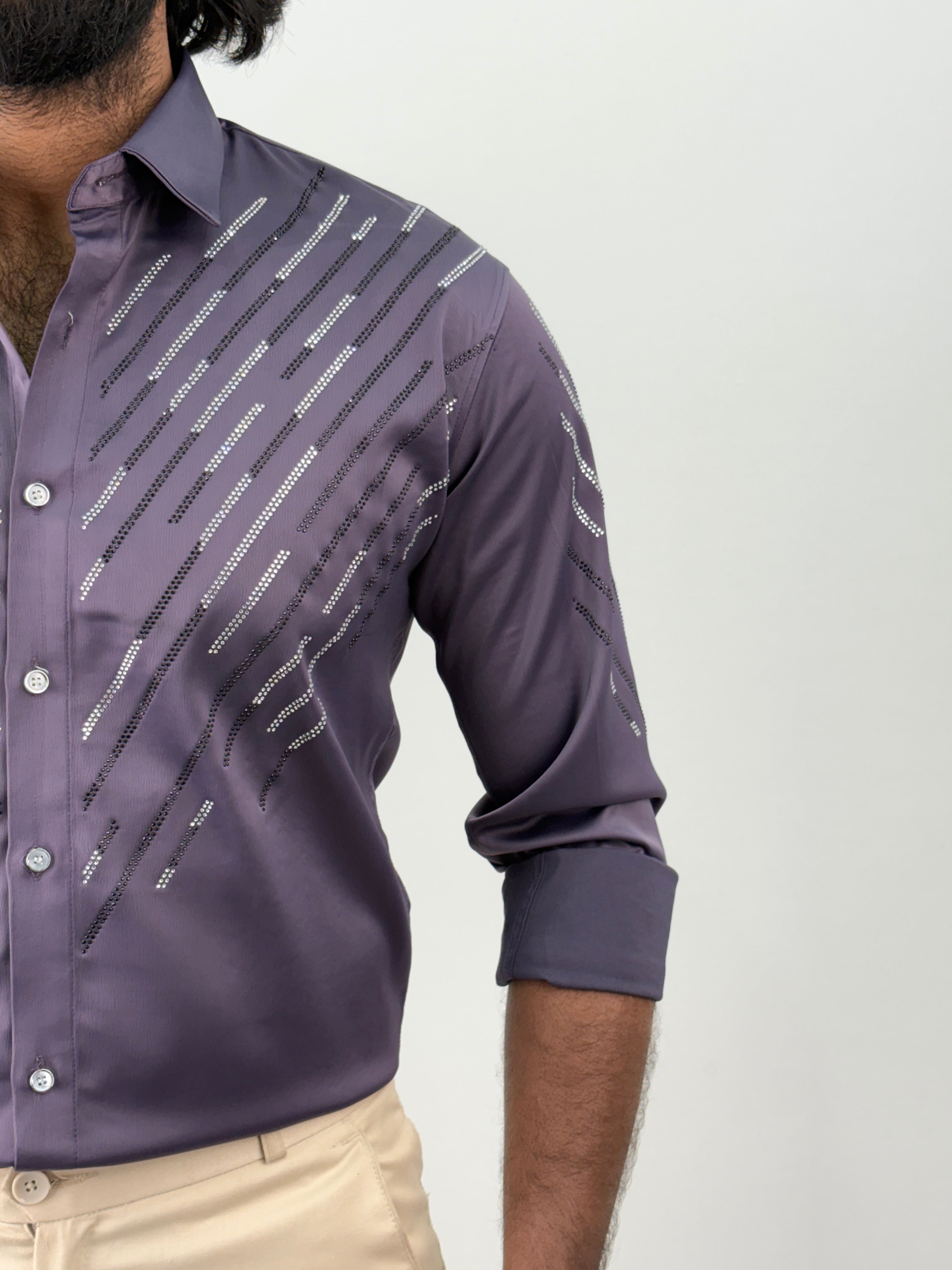 Dark Lavender Designer Stone Work Shirt 7