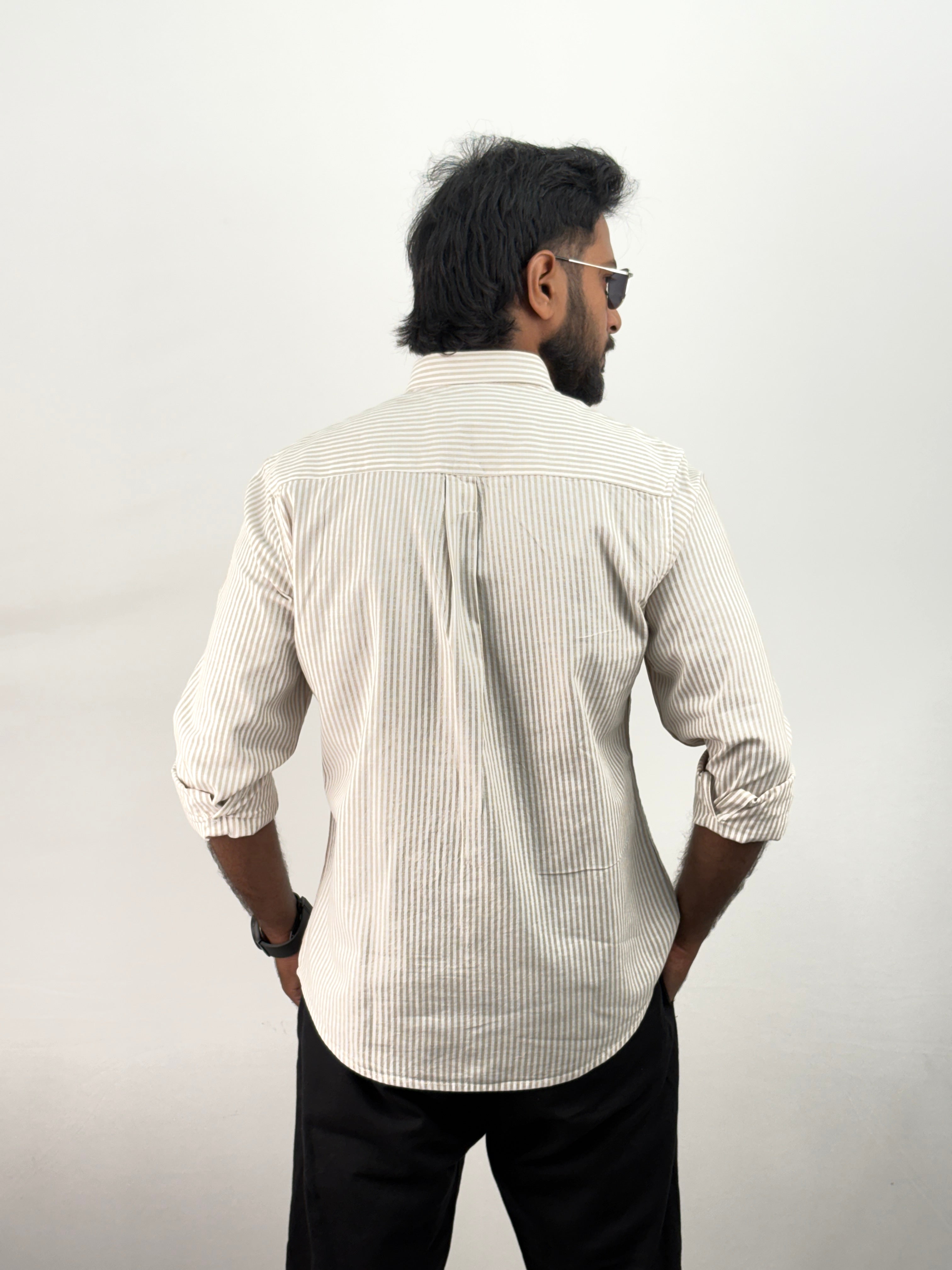 Beige Old Money Linen Stripe Shirt