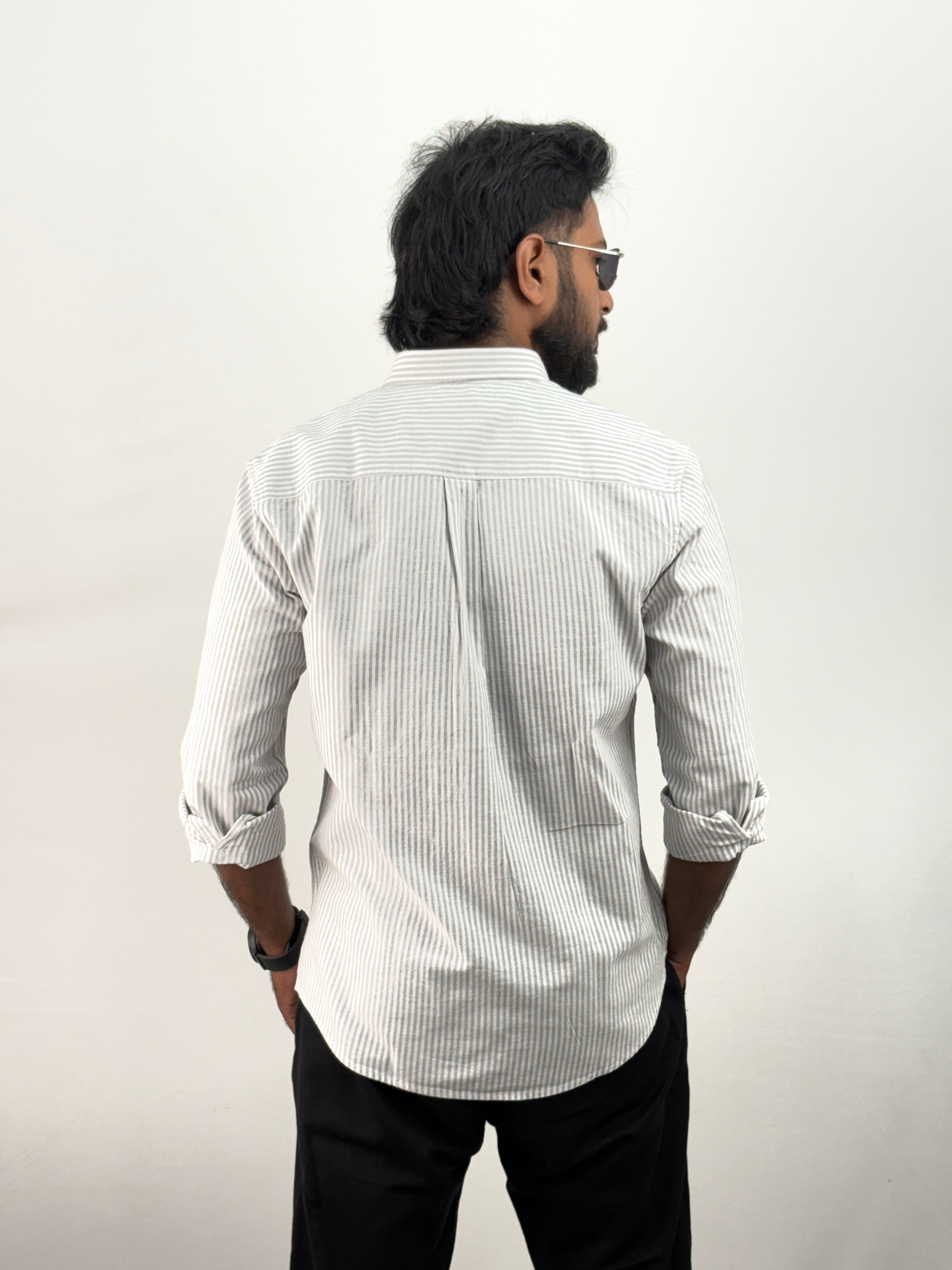 Grey Old Money Linen Stripe Shirt